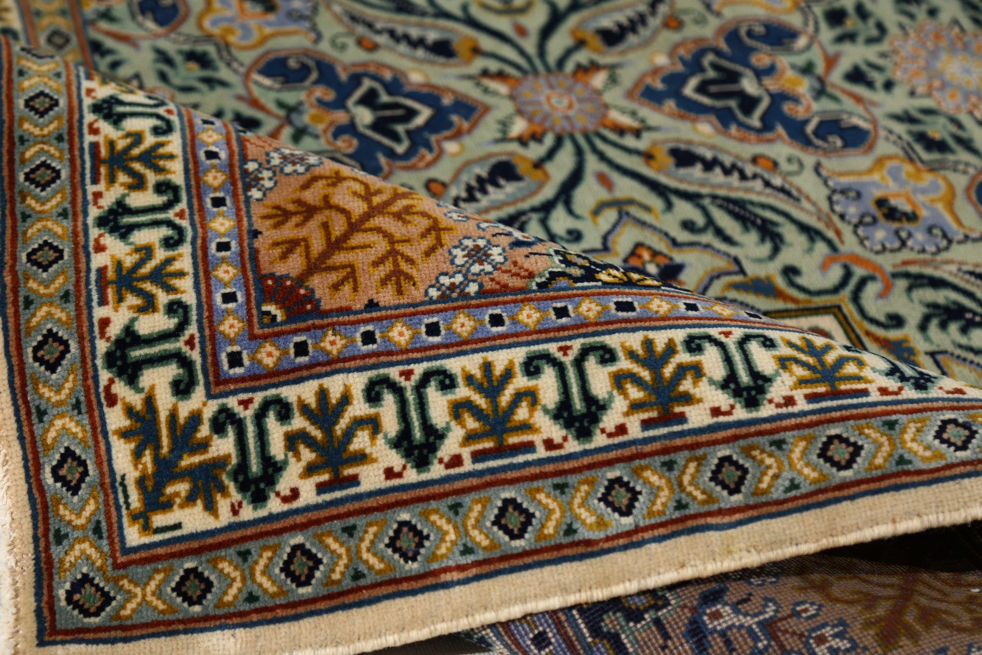 Iracheno Tappeti persiani Kashan - Lana Verde Avorio Arancione - 97197 in vendita