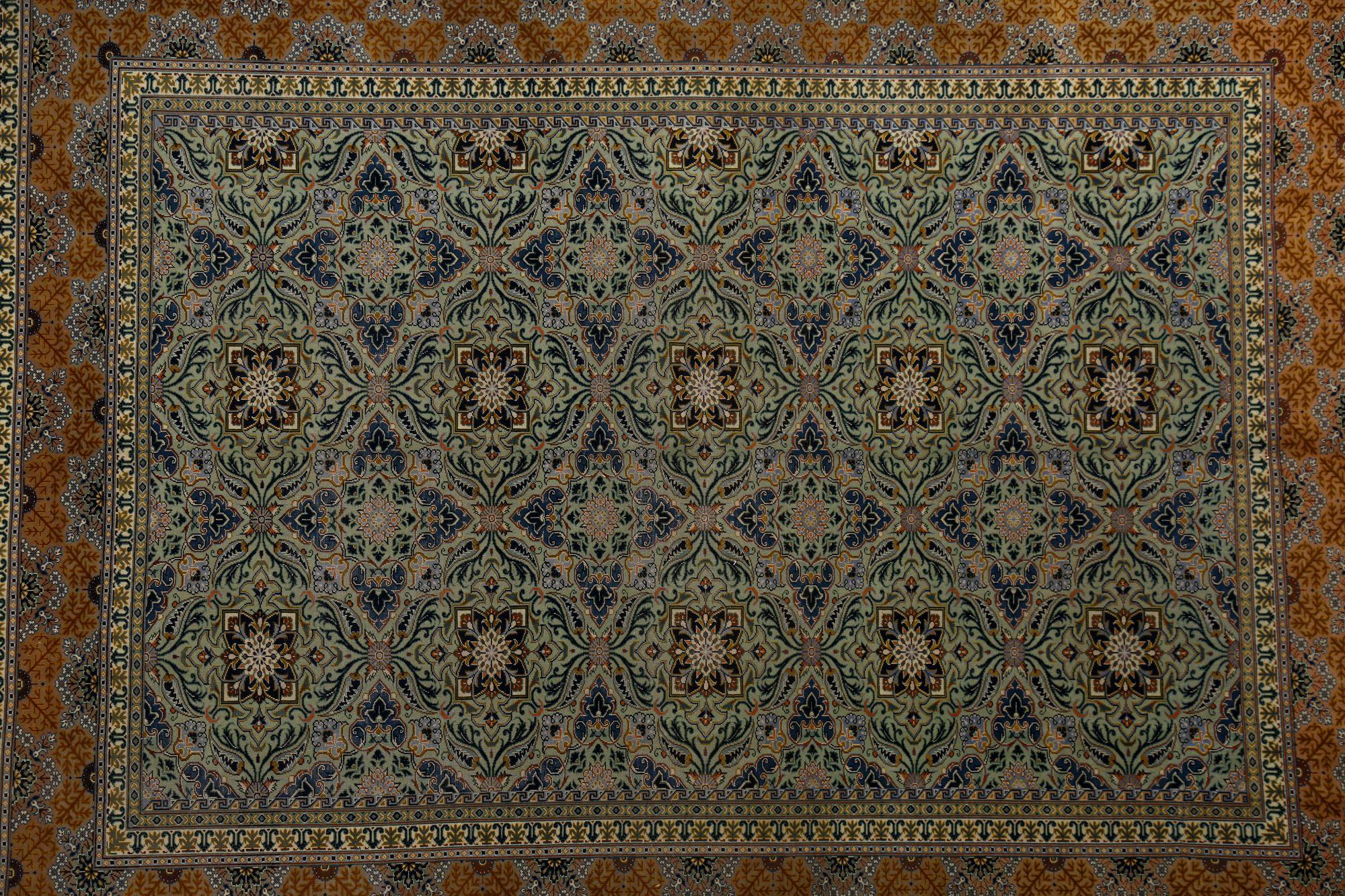 XX secolo Tappeti persiani Kashan - Lana Verde Avorio Arancione - 97197 in vendita