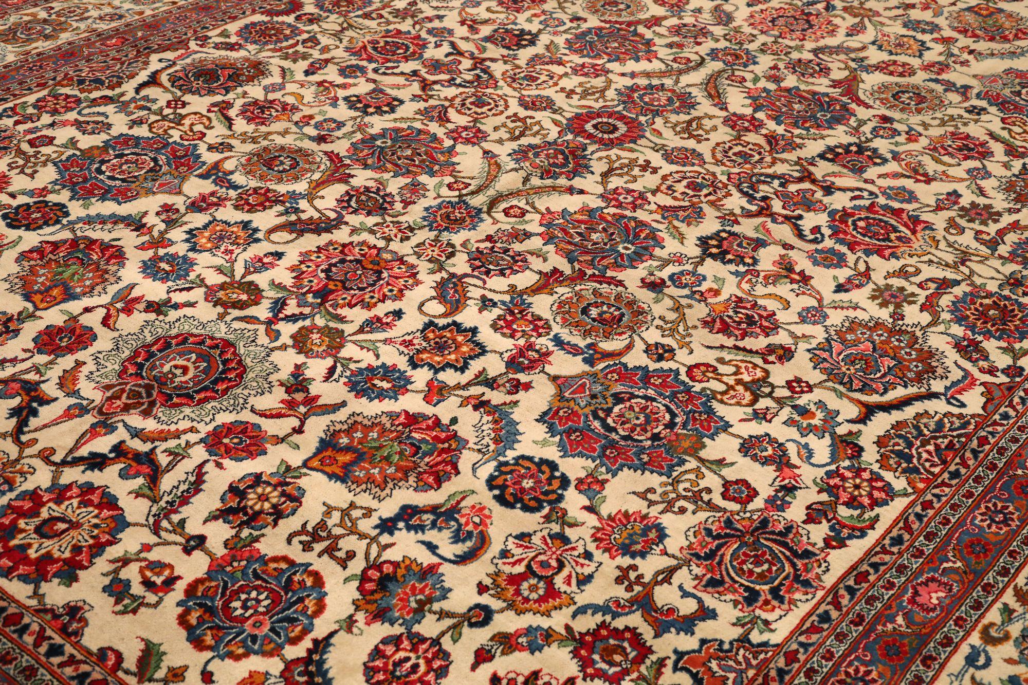 Persische Kashan-Teppiche – Wolle, elfenbeinfarbenes Design – 97212 (Irakisch) im Angebot