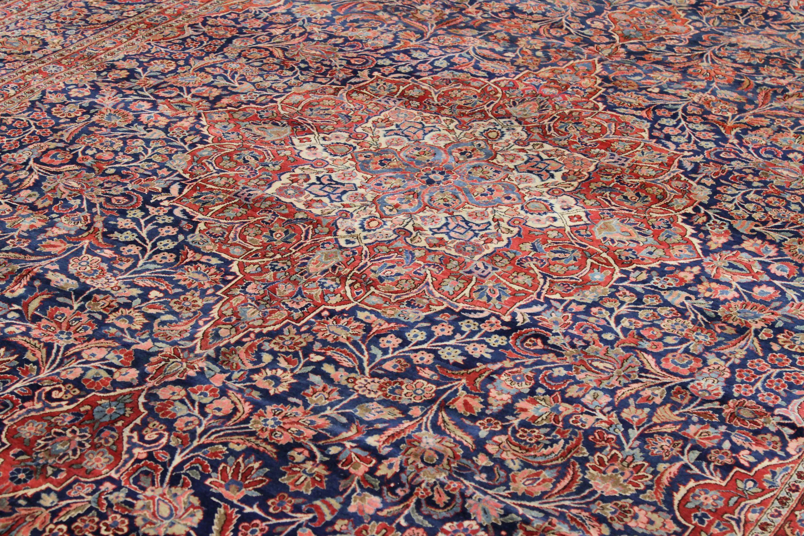 Persische Kashan-Teppiche - Wolle Marineblau-Rot-Design - 88790 (Irakisch) im Angebot