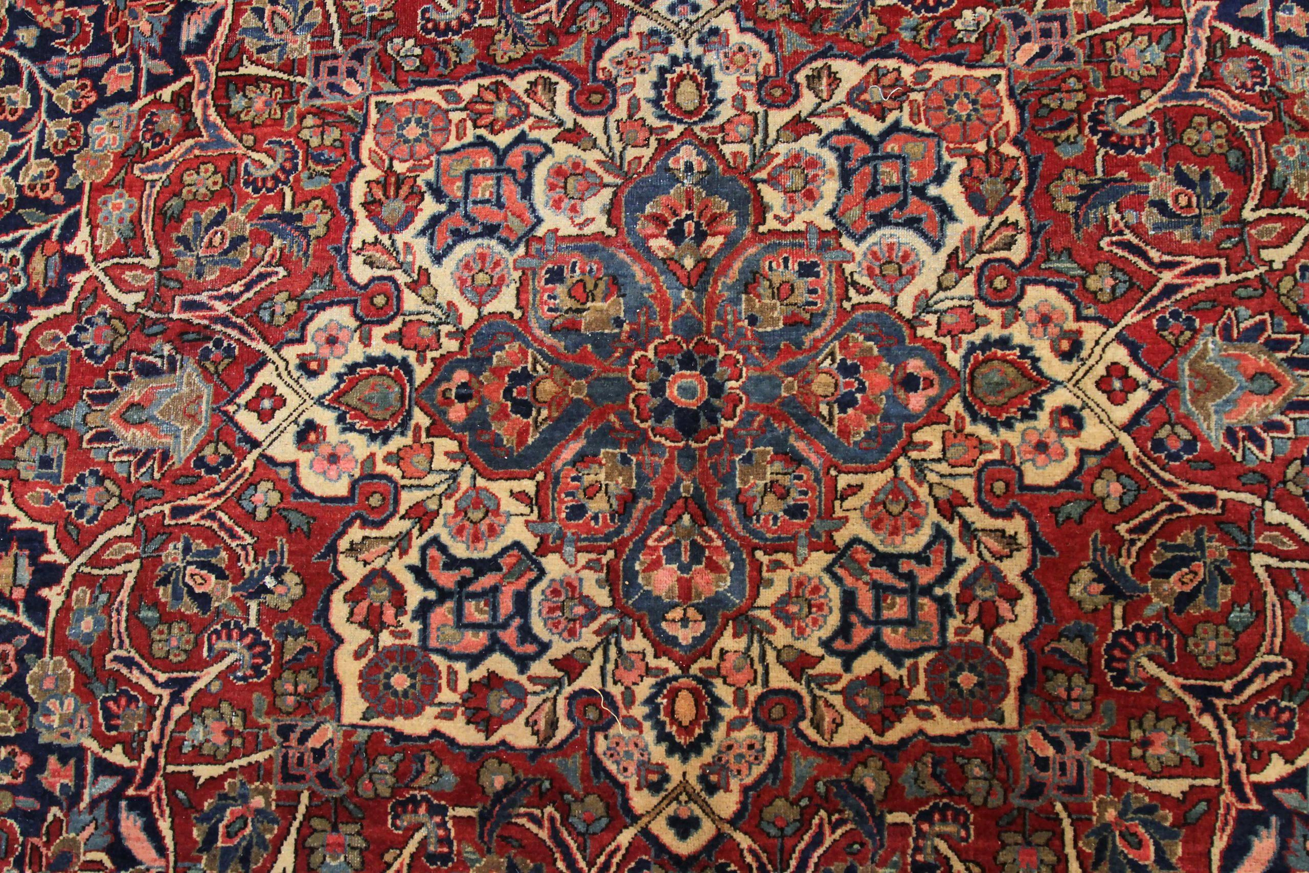 Persische Kashan-Teppiche - Wolle Marineblau-Rot-Design - 88790 im Zustand „Hervorragend“ im Angebot in Dallas, TX