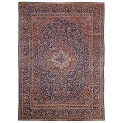 Tapis persans Kashan - Laine bleu marine rouge motif - 88790