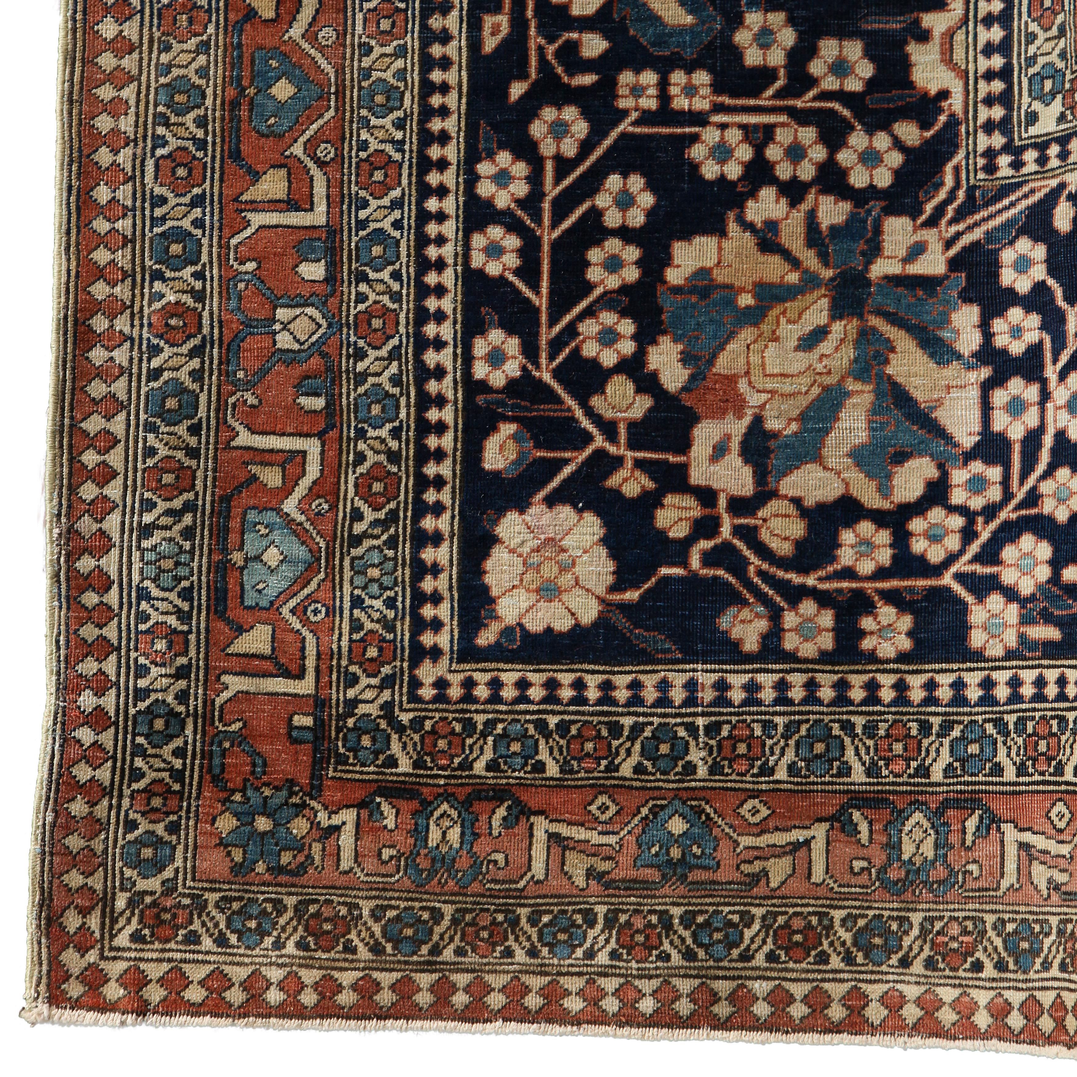 Laine Tapis noué à la main en laine ancienne des années 1870, Knots Kashan Mohtasham, 9' x 12'. en vente