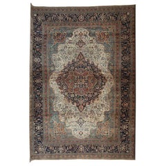 Hand-knotted Antique 1870s Wool Persian Kashan Mohtasham Rug, 9' x 12'