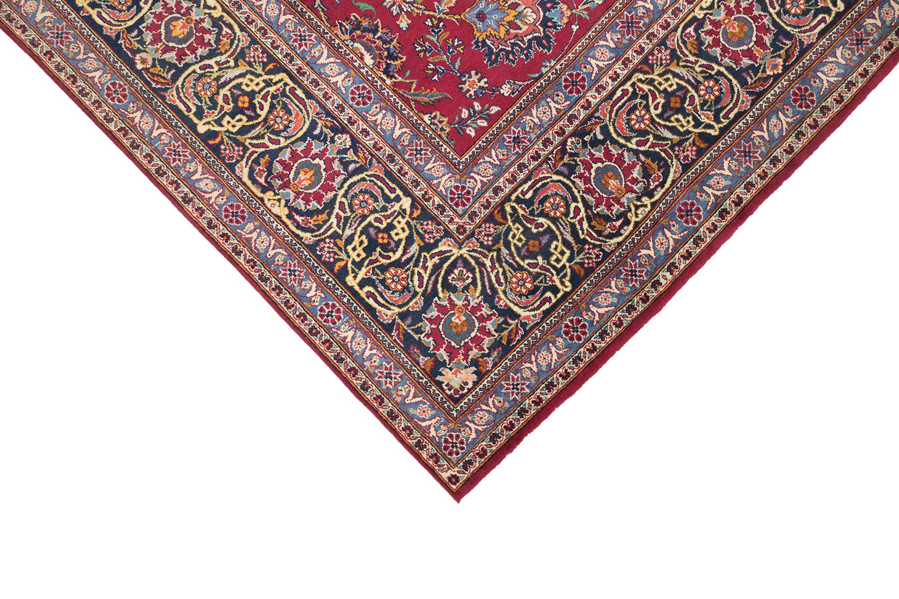 Persian Kashan Rug, Hand Knotted, 12.4 × 8.9 ft – Red, Ivory and Blue im Zustand „Hervorragend“ im Angebot in North Bergen, NJ