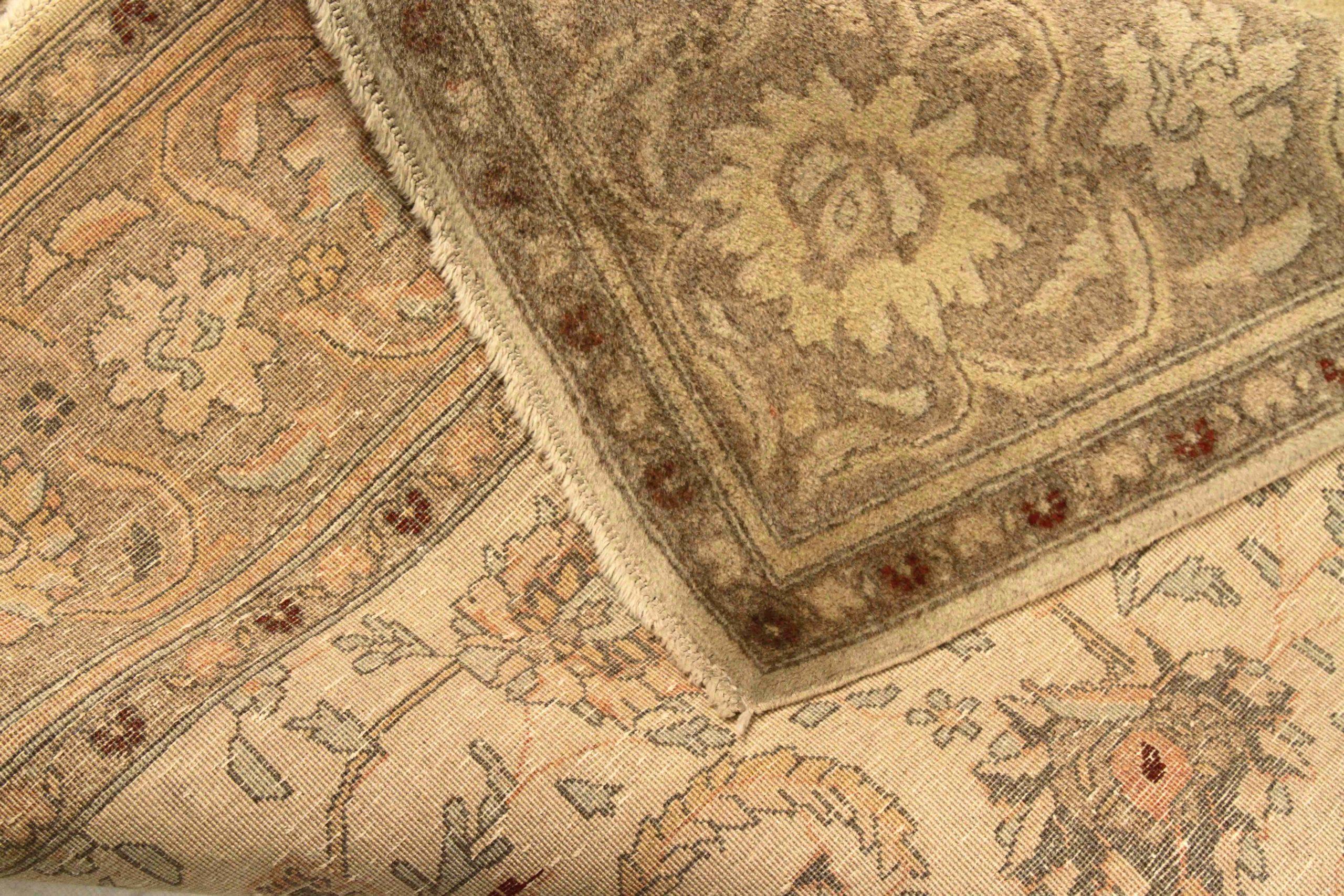 Persischer Kashan Kleiner Teppich CIRCA 1910 - Wolle Braun Elfenbein Taupe 75015 (Asiatisch) im Angebot