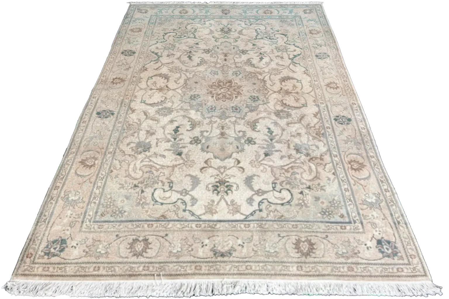 Alfombra Persa Kashan Pequeña Circa 1990 - Lana Azul Marfil Rosa 70722 en Excelente estado para la venta en Dallas, TX