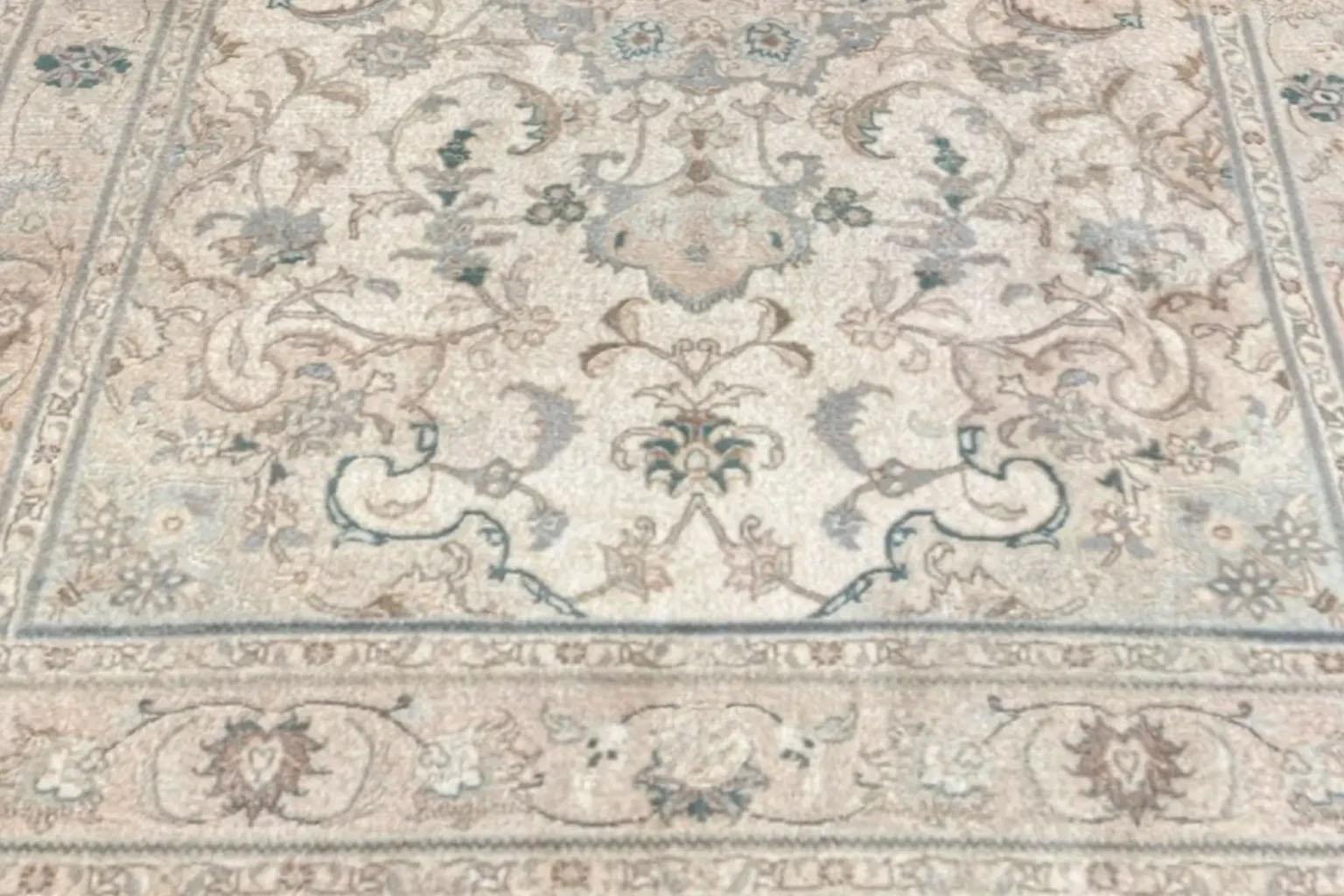Alfombra Persa Kashan Pequeña Circa 1990 - Lana Azul Marfil Rosa 70722 siglo XX en venta