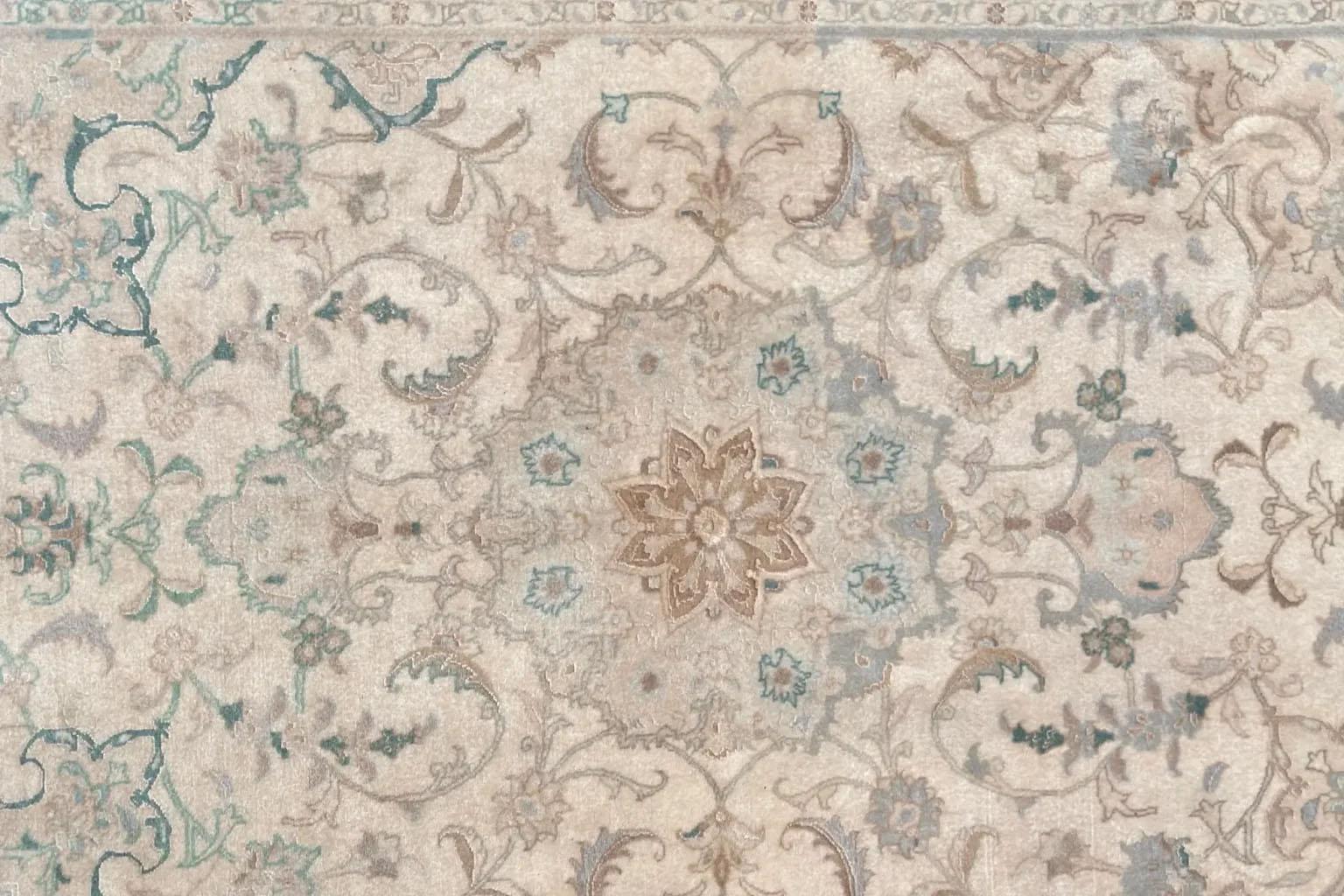 Alfombra Persa Kashan Pequeña Circa 1990 - Lana Azul Marfil Rosa 70722 en venta 2