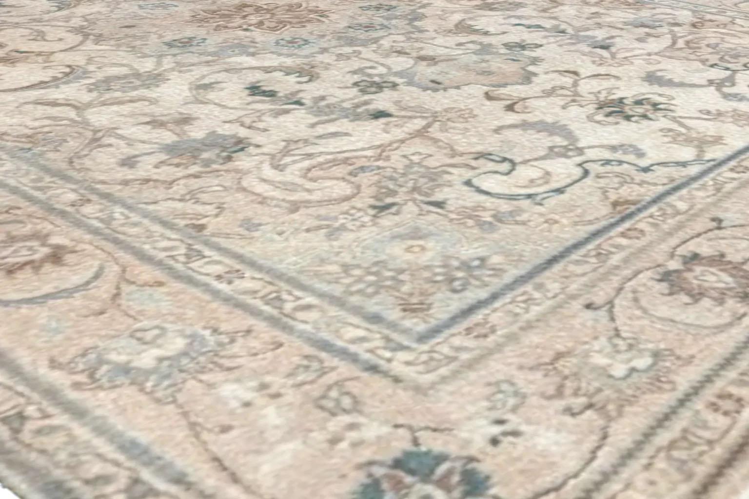 Alfombra Persa Kashan Pequeña Circa 1990 - Lana Azul Marfil Rosa 70722 en venta 3