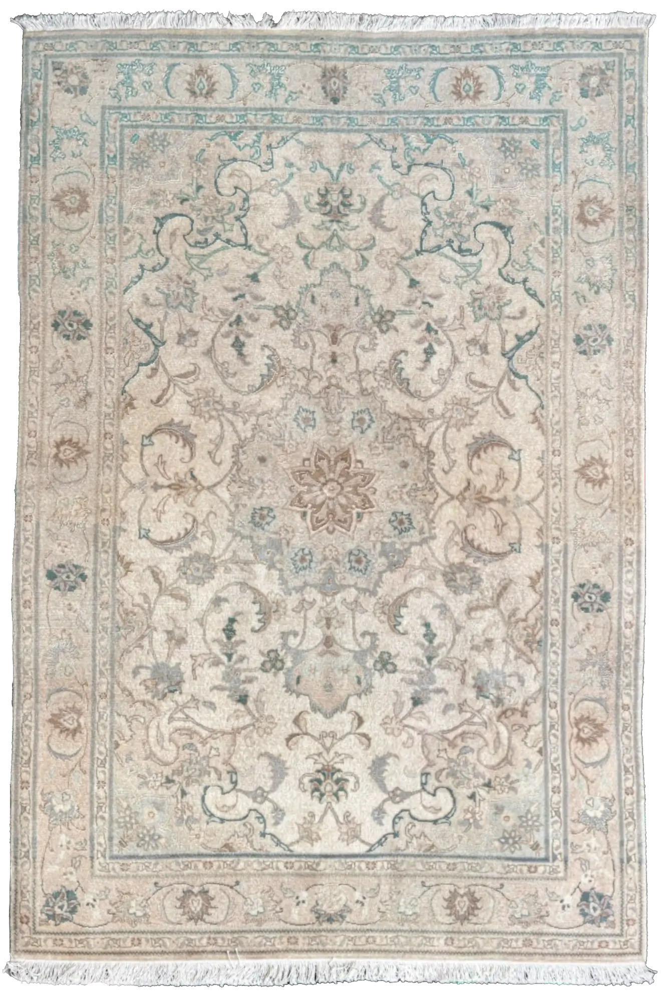 Alfombra Persa Kashan Pequeña Circa 1990 - Lana Azul Marfil Rosa 70722 en venta 4