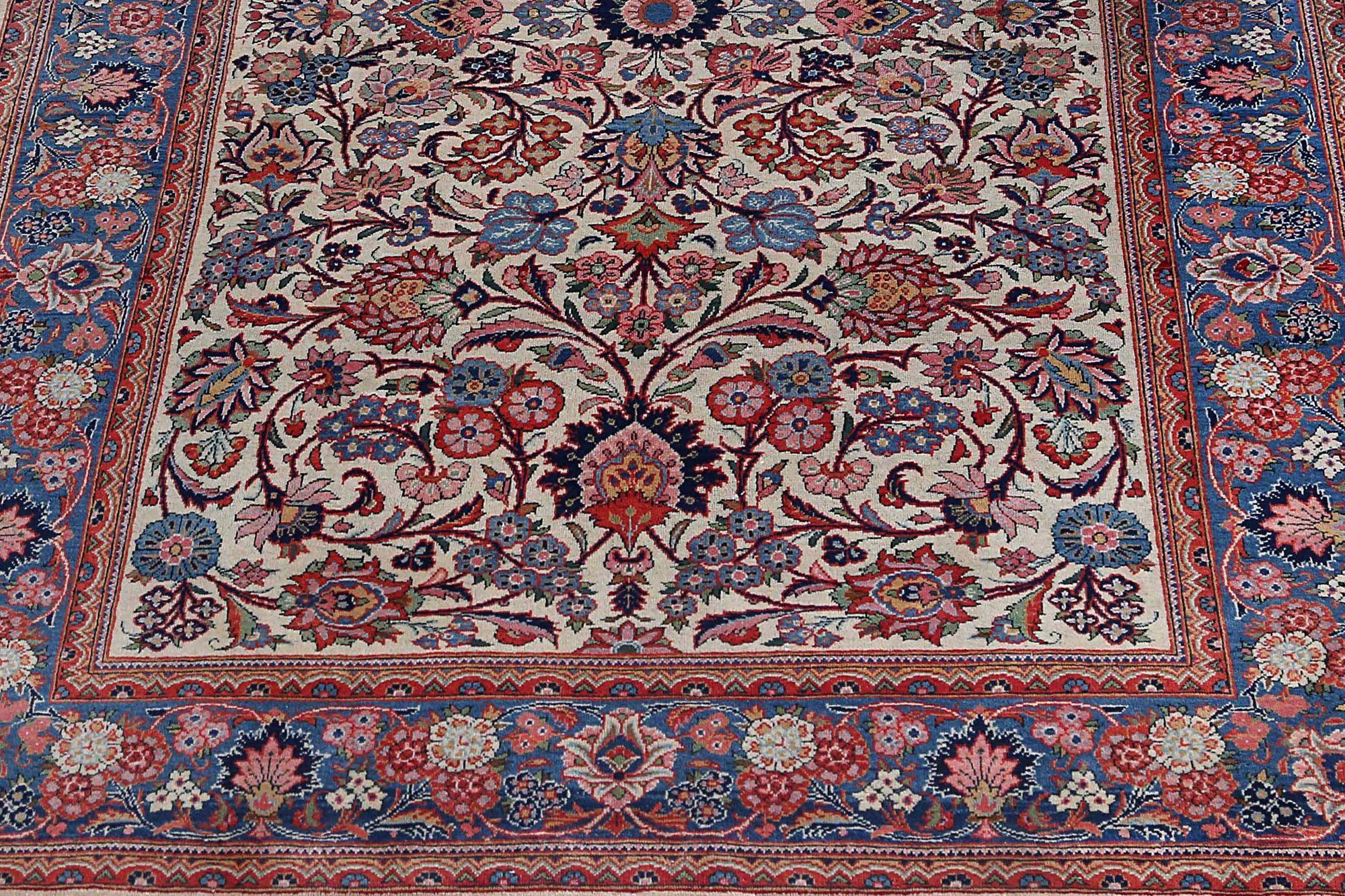 Persischer Kashan Kleiner Teppich - Wolle Blau Elfenbein Design - 97148 (Irakisch) im Angebot