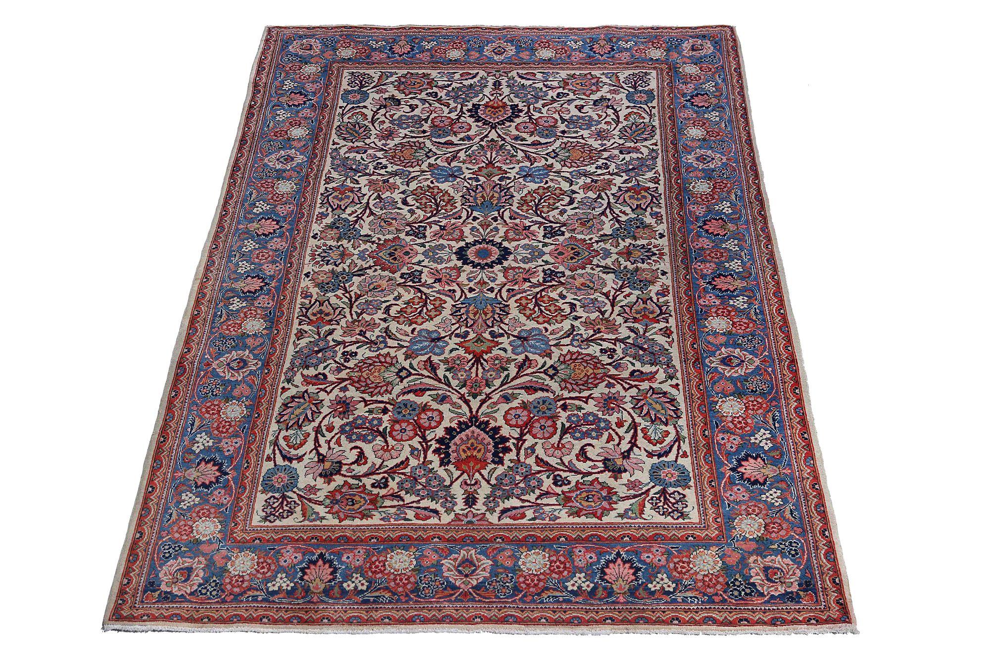 Persischer Kashan Kleiner Teppich - Wolle Blau Elfenbein Design - 97148 im Zustand „Hervorragend“ im Angebot in Dallas, TX