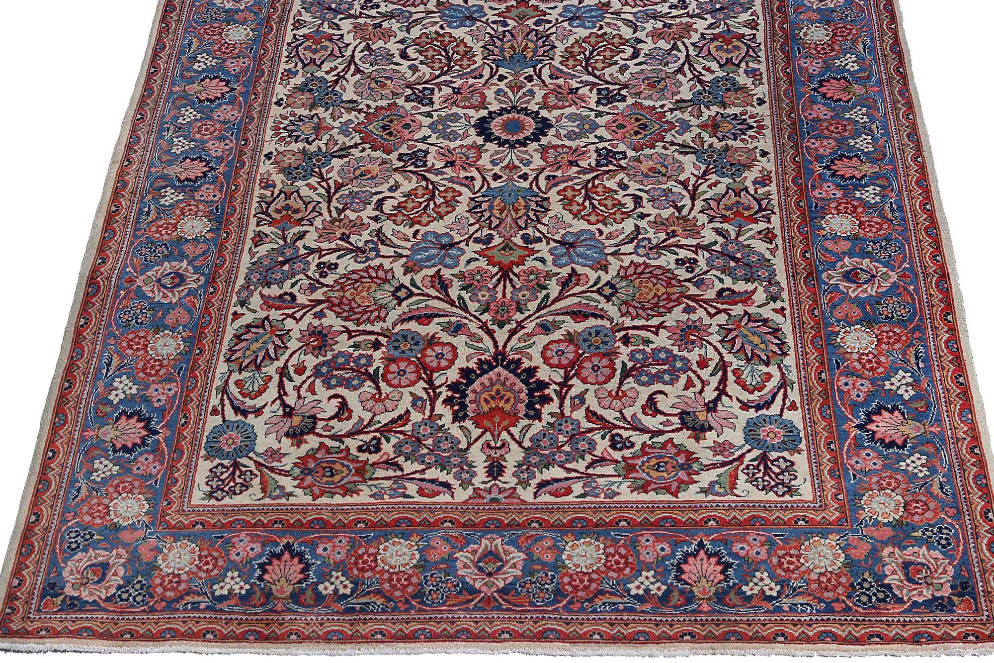 Persischer Kashan Kleiner Teppich - Wolle Blau Elfenbein Design - 97148 (20. Jahrhundert) im Angebot