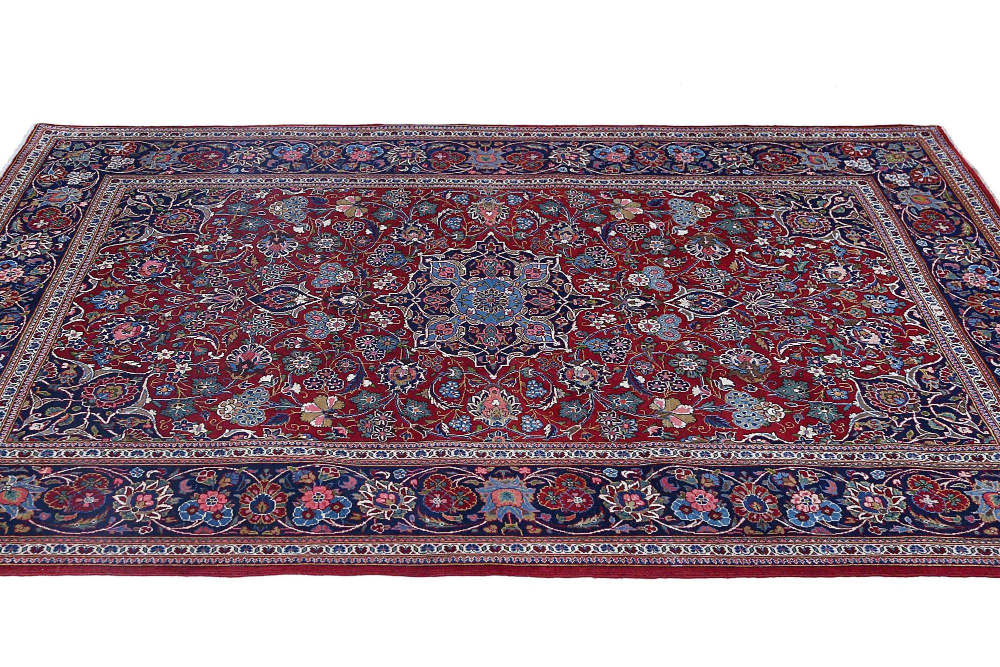 Persischer Kashan Kleiner Teppich aus Wolle in Marineblau, Blau und Rot mit Design - 97178 (Irakisch) im Angebot
