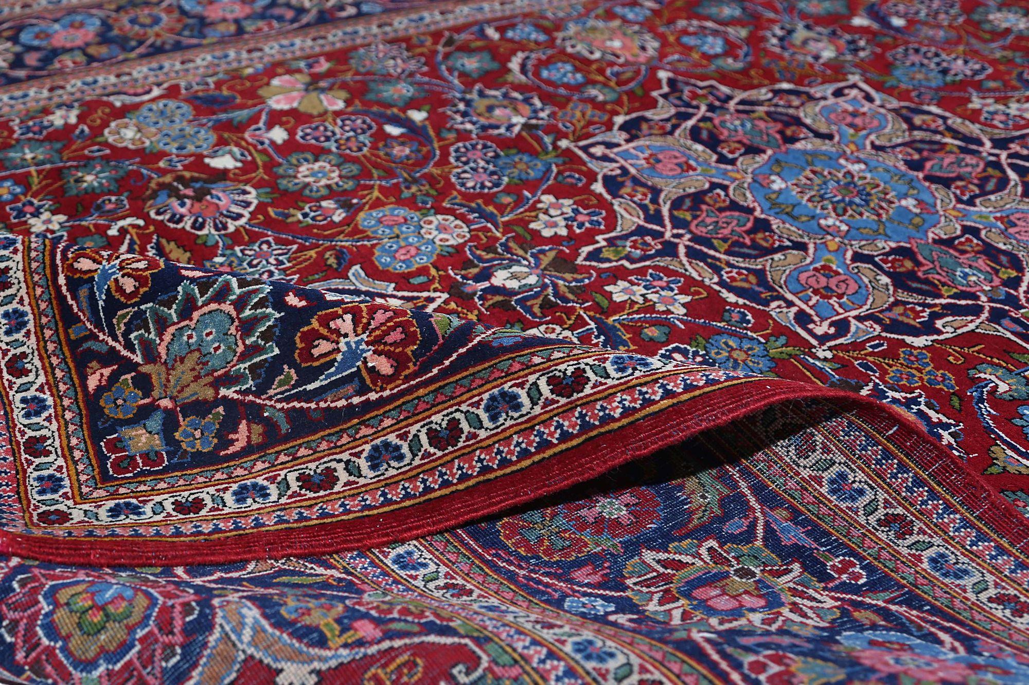 Persischer Kashan Kleiner Teppich aus Wolle in Marineblau, Blau und Rot mit Design - 97178 (20. Jahrhundert) im Angebot
