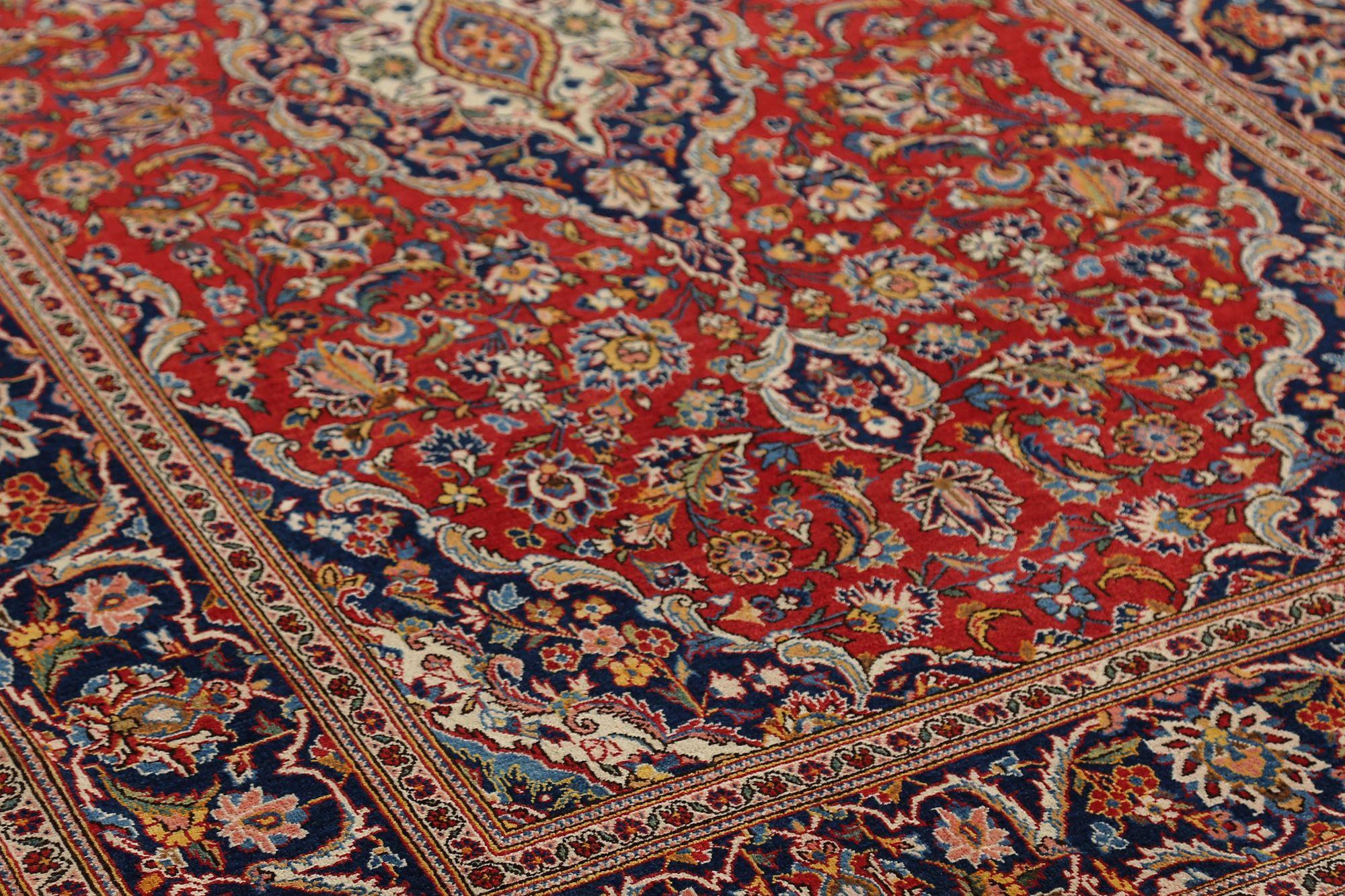 Persischer Kashan Kleiner Teppich aus Wolle in Marineblau, Blau und Rot mit Design - 97423 (Irakisch) im Angebot