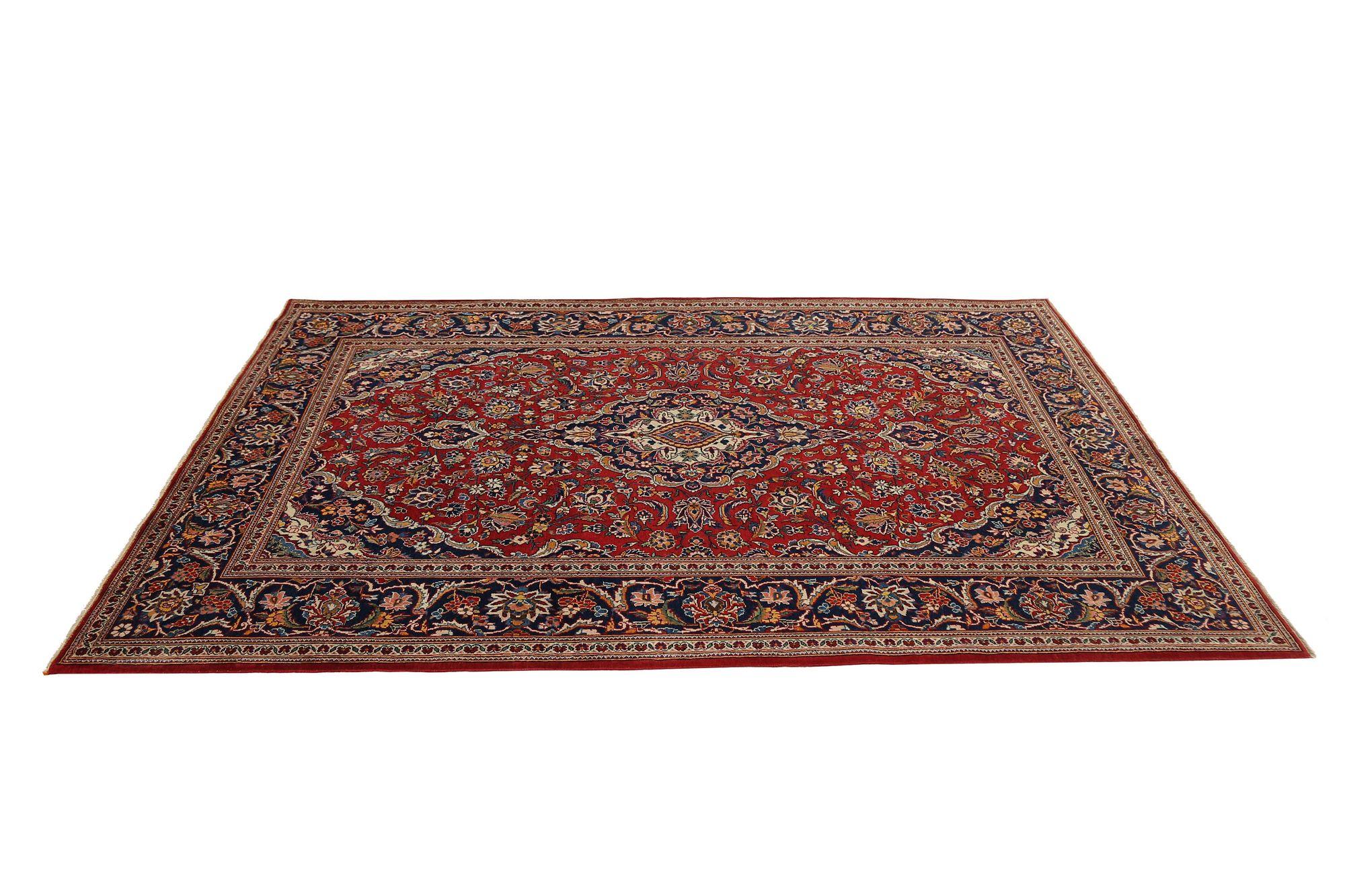 Persischer Kashan Kleiner Teppich aus Wolle in Marineblau, Blau und Rot mit Design - 97423 im Zustand „Hervorragend“ im Angebot in Dallas, TX