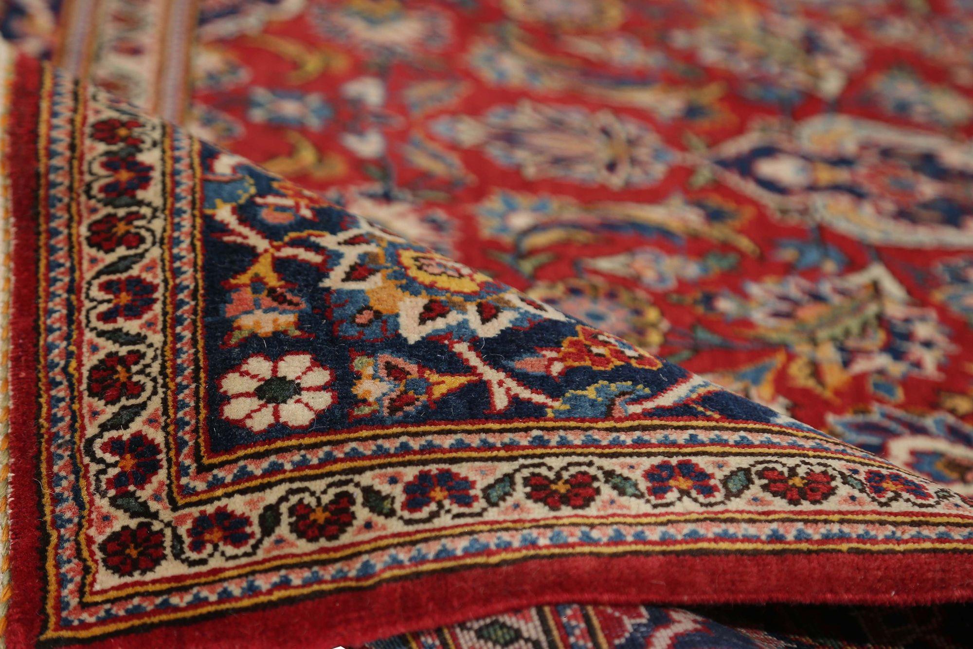 Persischer Kashan Kleiner Teppich aus Wolle in Marineblau, Blau und Rot mit Design - 97423 (20. Jahrhundert) im Angebot
