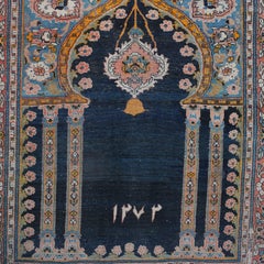 Persian Kashan Wool Mosque Prayer Rug, Signed in Farsi, circa 1930