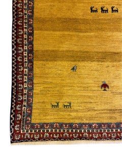 Persian Kashkooli Gabbeh Rug with Tribal Animal Motifs in Golden Wool, 3' x 5'