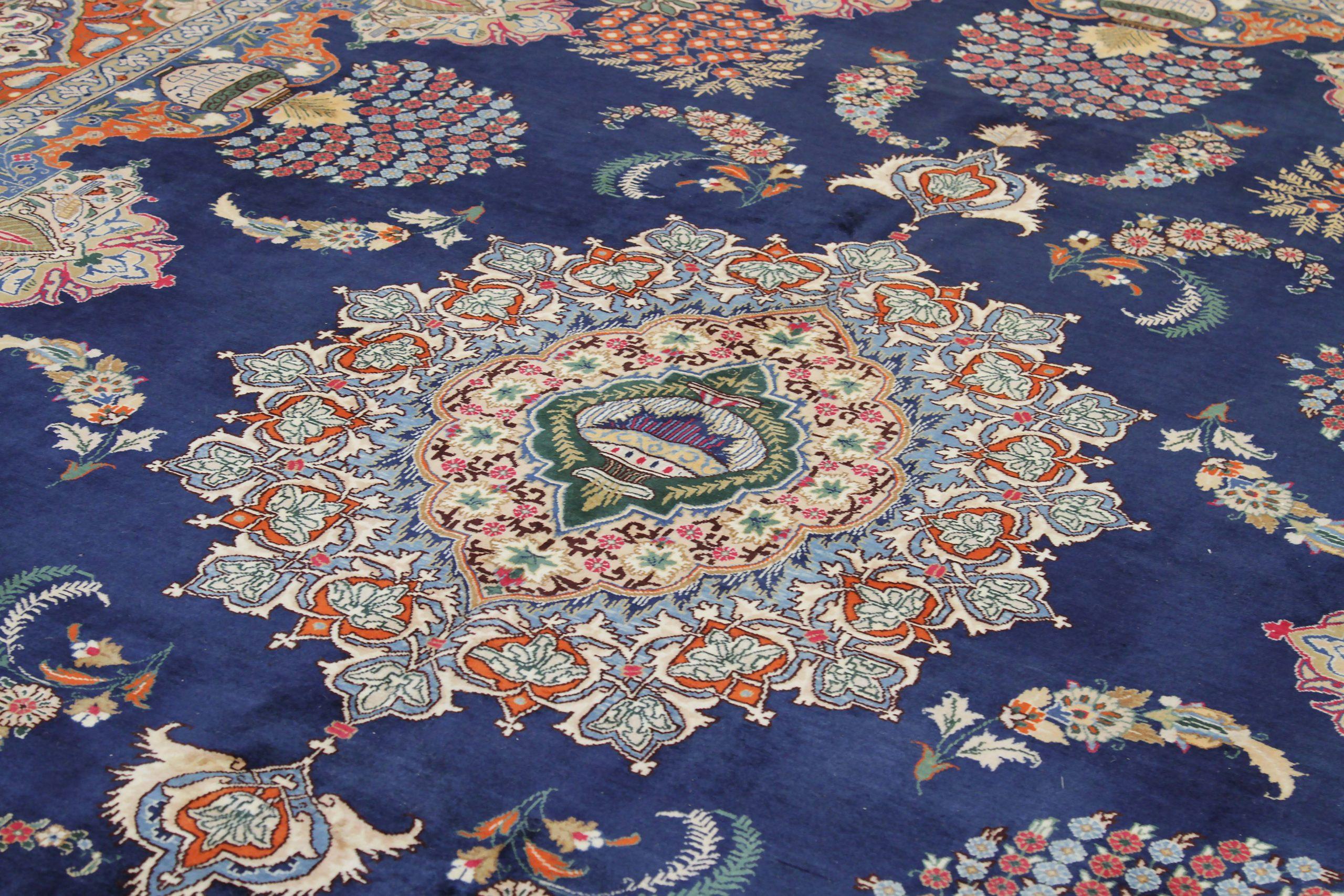 Tappeti persiani kashmar Circa 1910 - Lana Avorio Blu Navy Rosso Design - 89613 In condizioni ottime in vendita a Dallas, TX
