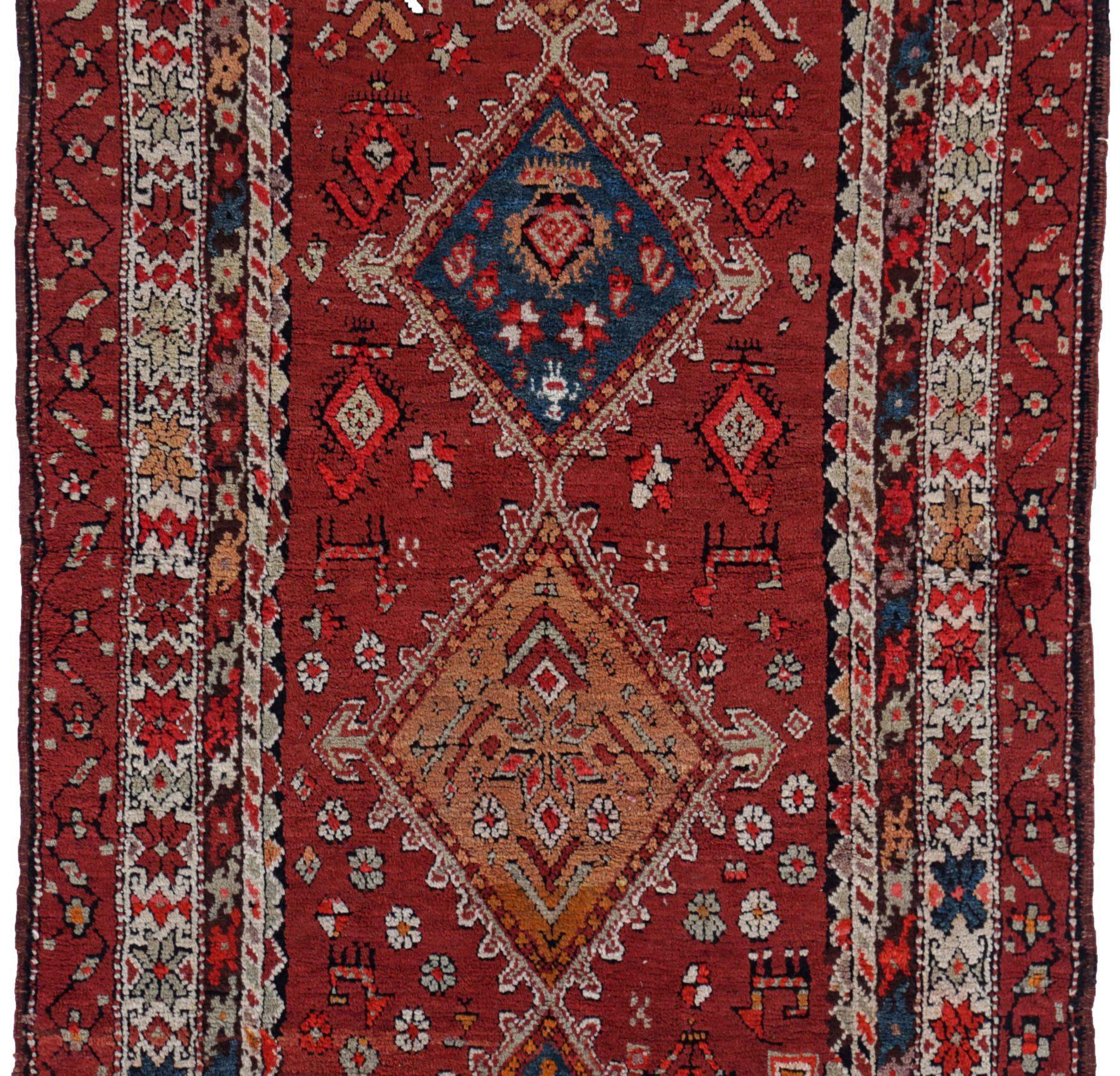 Asiatico Tappeti persiani Kazak del 1910 circa - Lana Verde Avorio Blu Navy Rosso - 91146 in vendita
