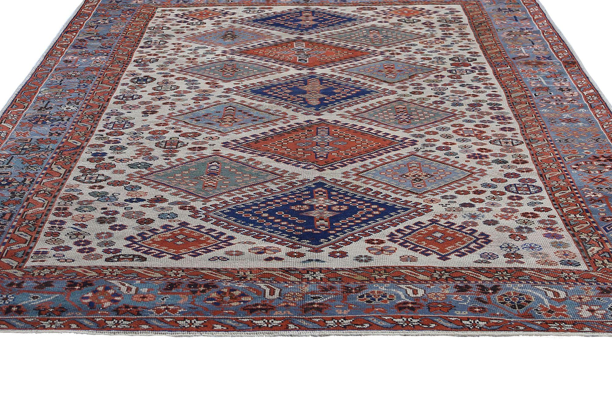 Persische Kazak-Teppiche - Wolle Blau Elfenbein Design - 96679 (Irakisch) im Angebot