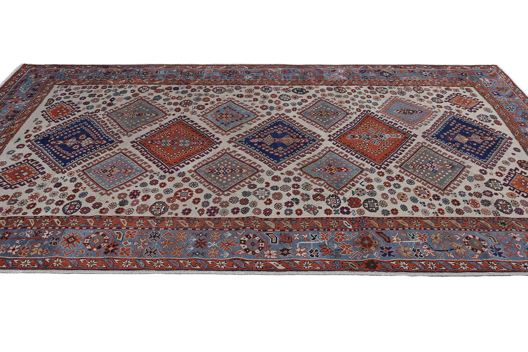 Persische Kazak-Teppiche - Wolle Blau Elfenbein Design - 96679 im Zustand „Hervorragend“ im Angebot in Dallas, TX