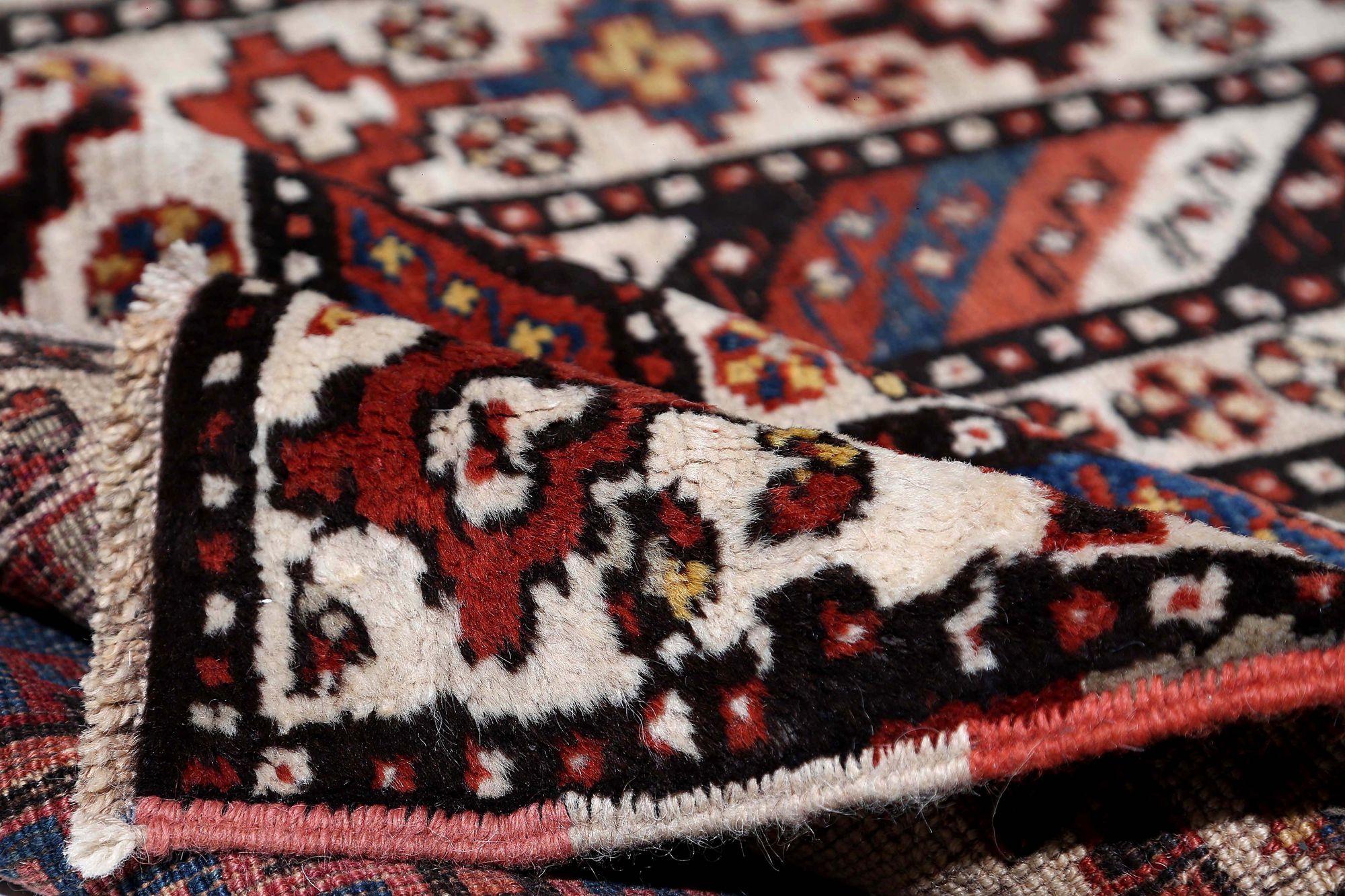 Iracheno Tappeto Persiano Kazak Runner - Lana Avorio Rosso Design - 97112 in vendita