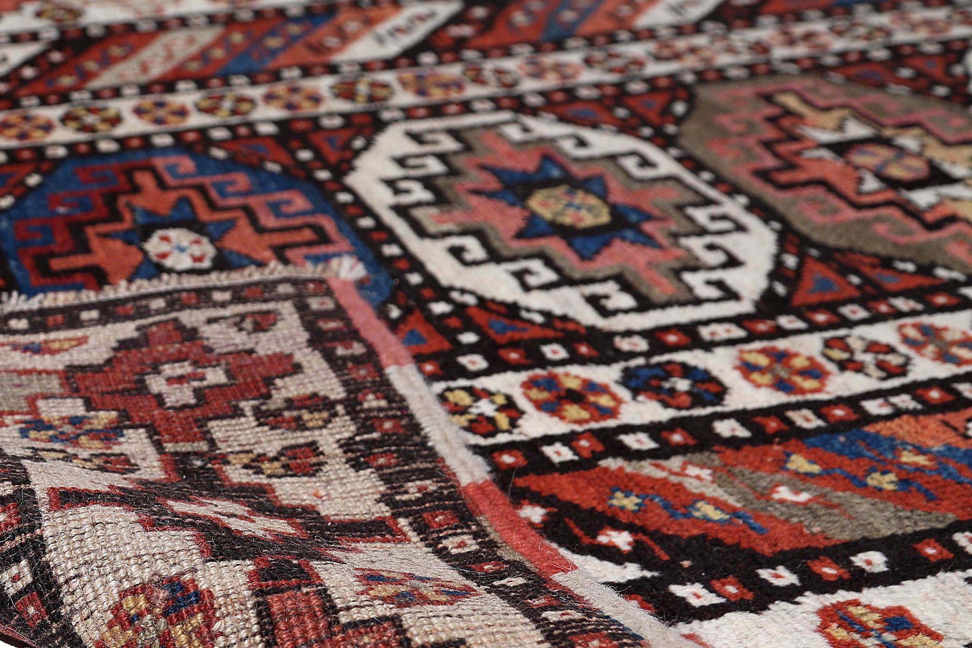 Tappeto Persiano Kazak Runner - Lana Avorio Rosso Design - 97112 In condizioni ottime in vendita a Dallas, TX