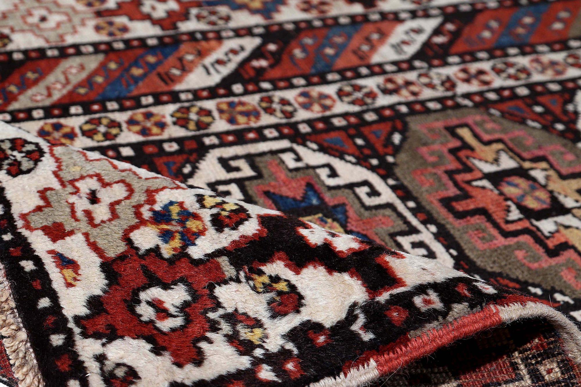 XX secolo Tappeto Persiano Kazak Runner - Lana Avorio Rosso Design - 97112 in vendita