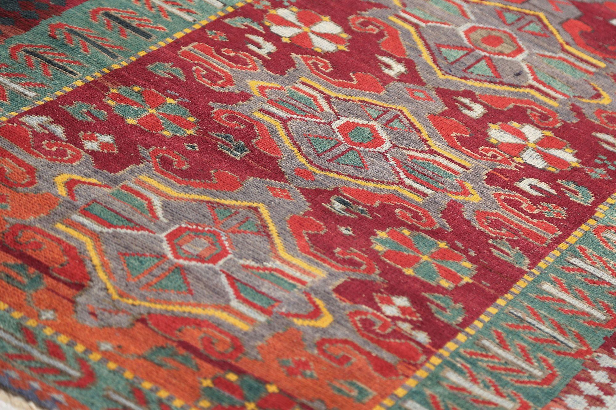 Persischer Kazak Kleiner Teppich - Wolle Grün Rot Gelb Design - 97081 (Irakisch) im Angebot