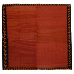 Persischer Kelim, Vintage, handgesponnener Garn, satte rote Töne mit geometrischer Bordüre