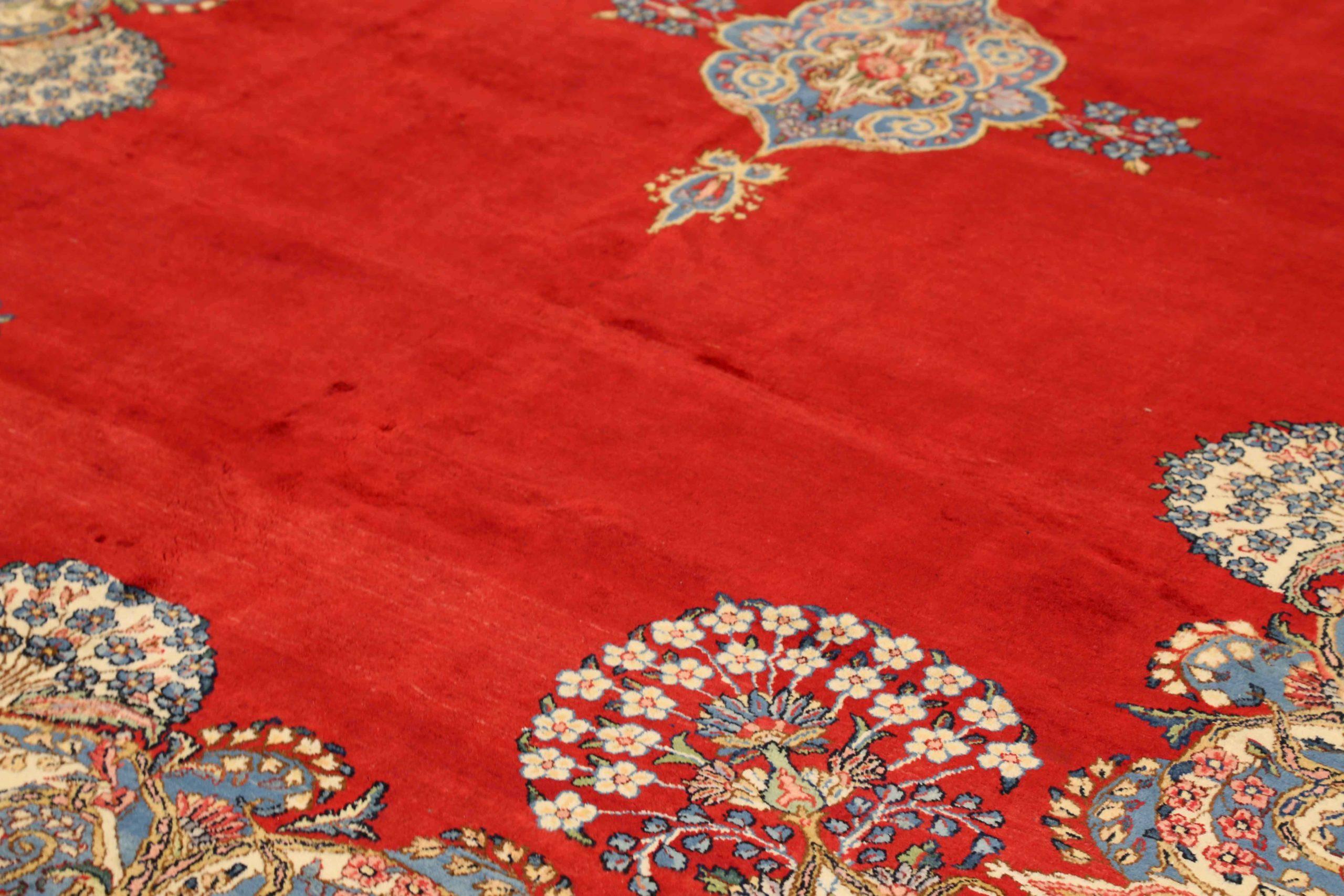 Persische Kerman-Teppiche - Wolle Blau Elfenbein Rot Design - 75450 (Asiatisch) im Angebot
