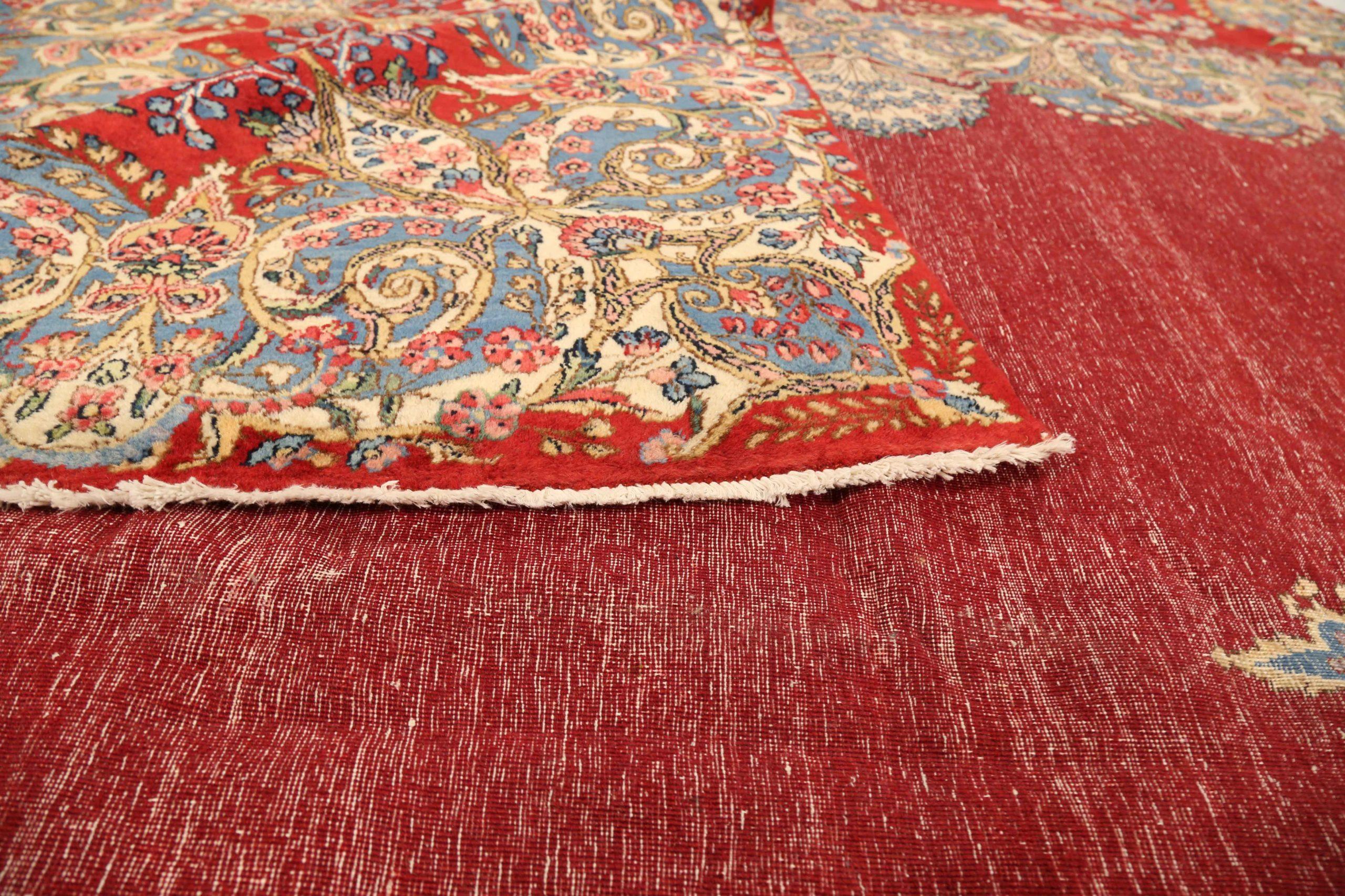 Persische Kerman-Teppiche - Wolle Blau Elfenbein Rot Design - 75450 im Zustand „Hervorragend“ im Angebot in Dallas, TX