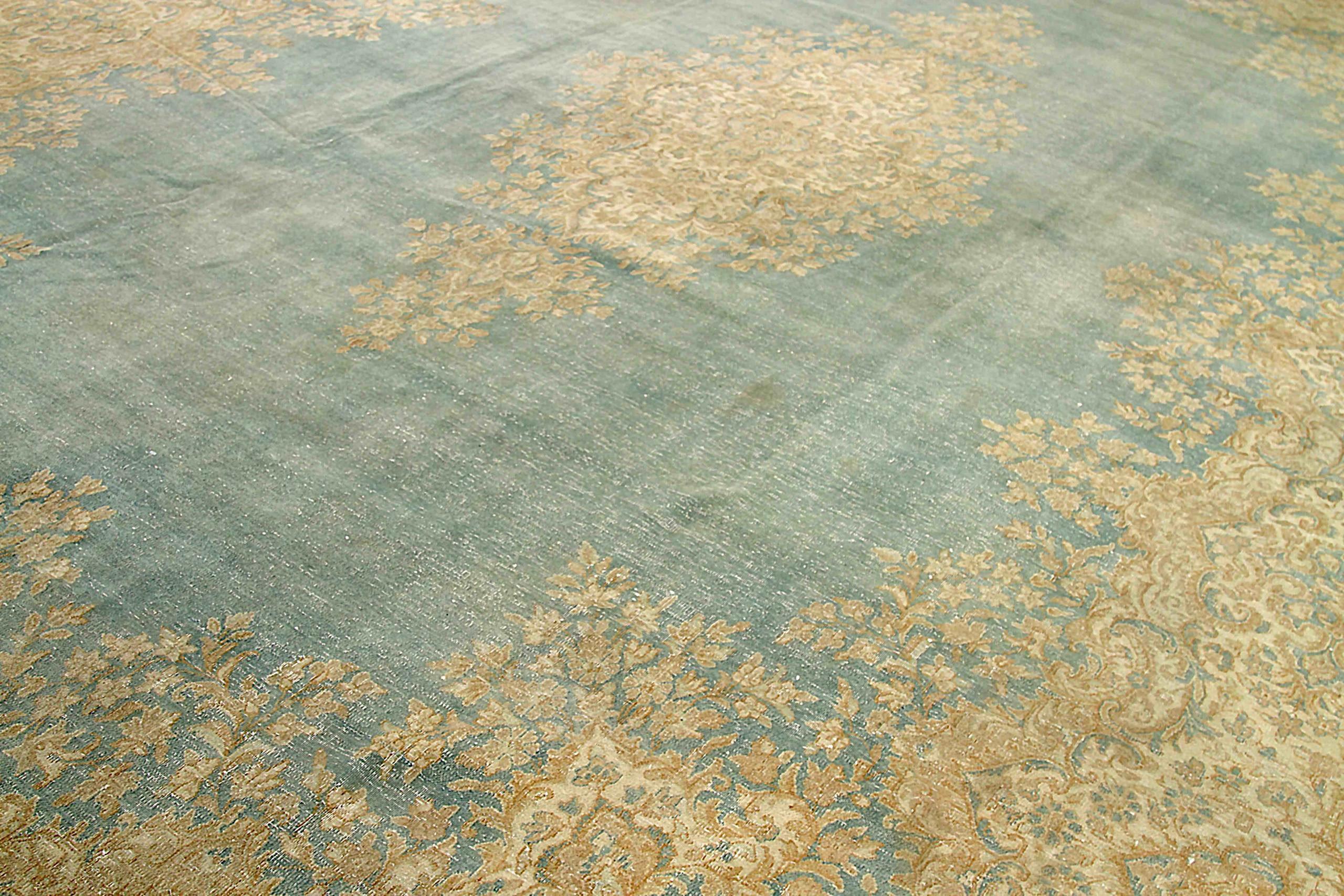 Persische Kerman Bereich Teppiche CIRCA 1880 - Wolle Blau Elfenbein Gelb Design - 89988 (Asiatisch) im Angebot