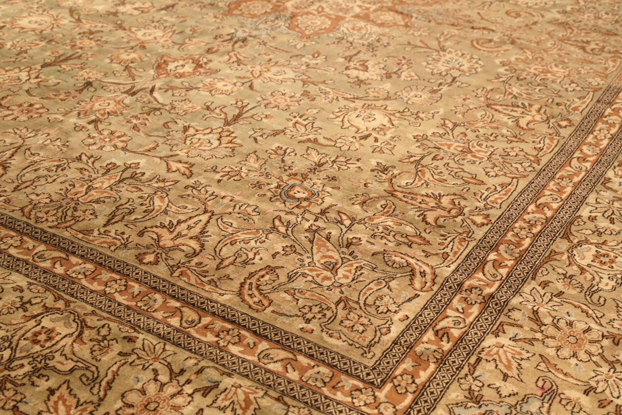 Asiatique Tapis de sol Persan Kerman - Laine Brown Green Ivory 73848 en vente