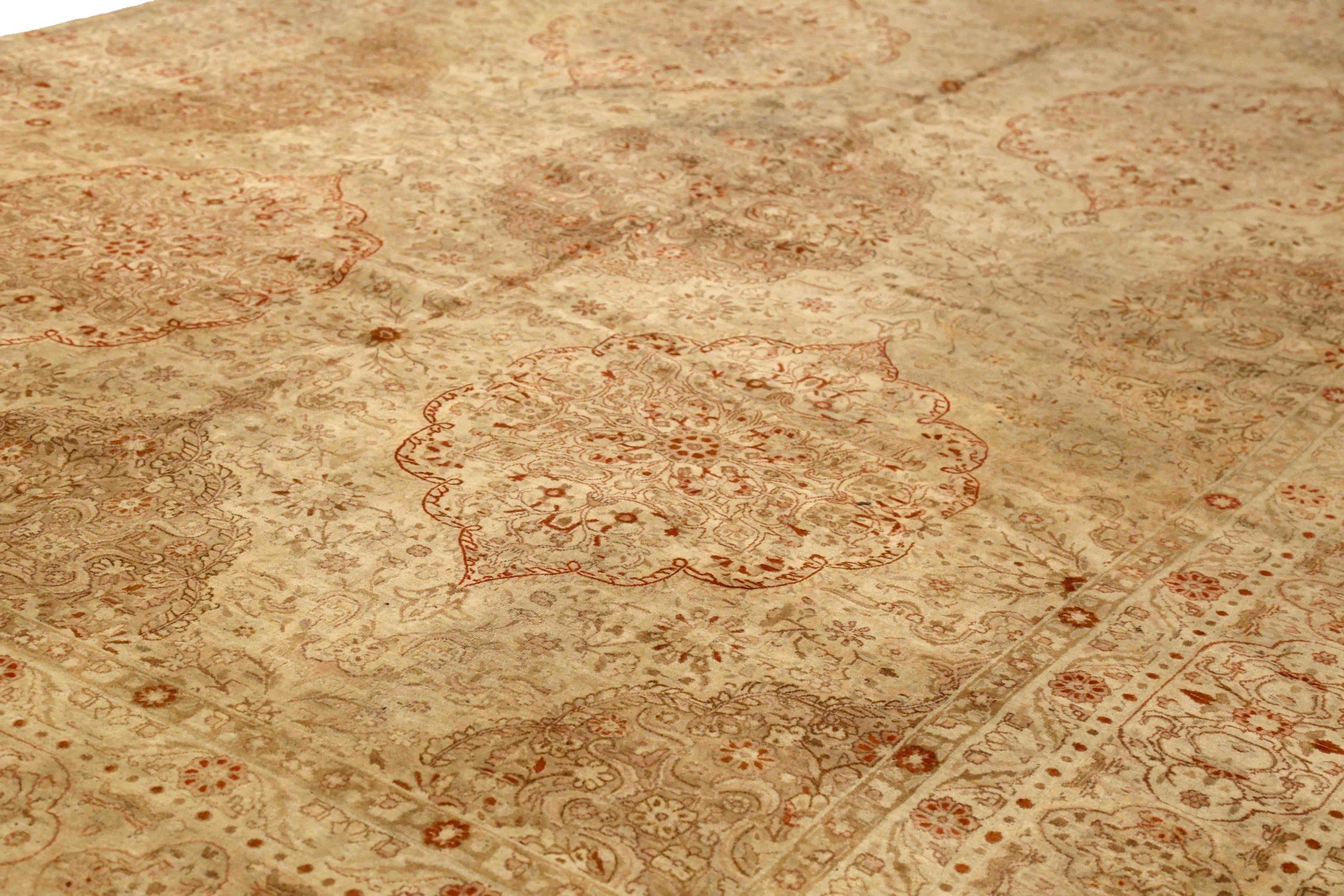 Persische Kerman Bereich Teppiche CIRCA 1880 - Wolle Brown Elfenbein Taupe 73921 (Asiatisch) im Angebot
