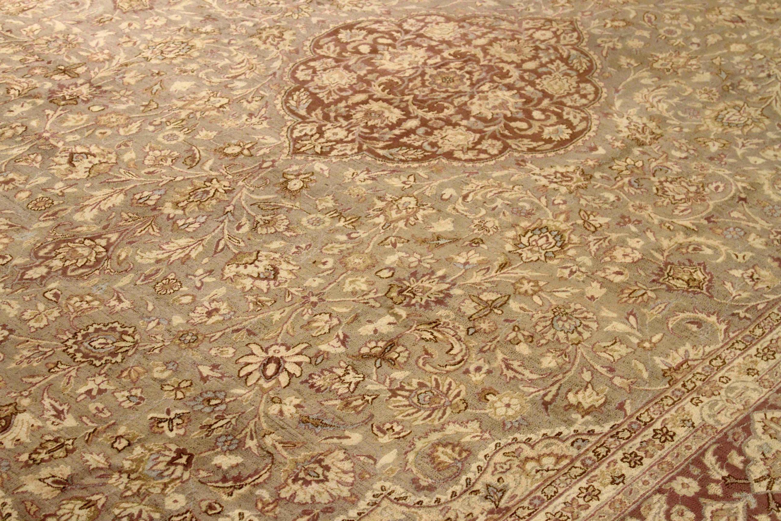 Asiatico Tappeti persiani Kerman - Lana Avorio Rosso Taupe Design - 75603 in vendita