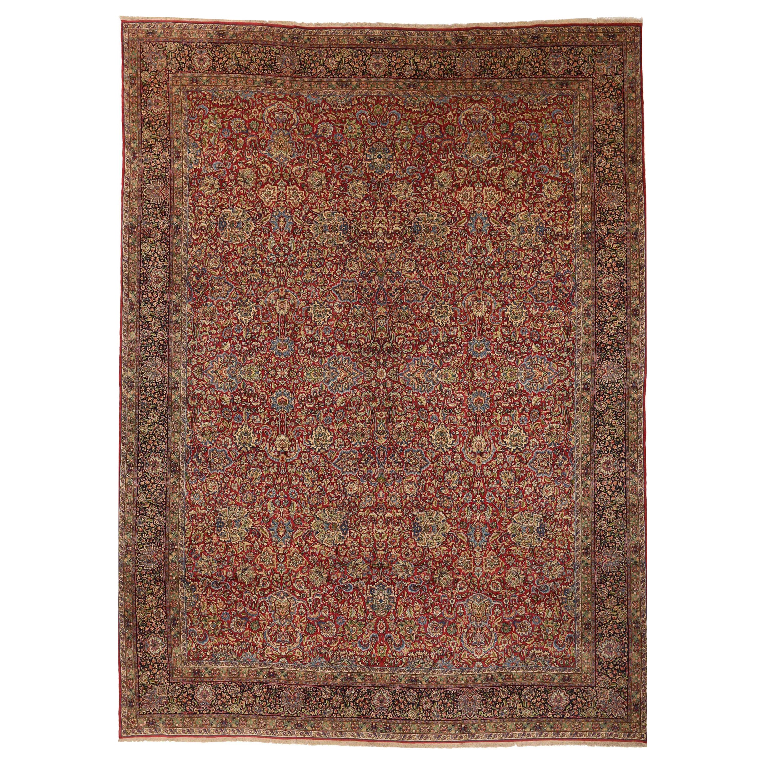Tapis persan Kerman Circa 1910 - Laine Bleu Ivoire Rouge 72353