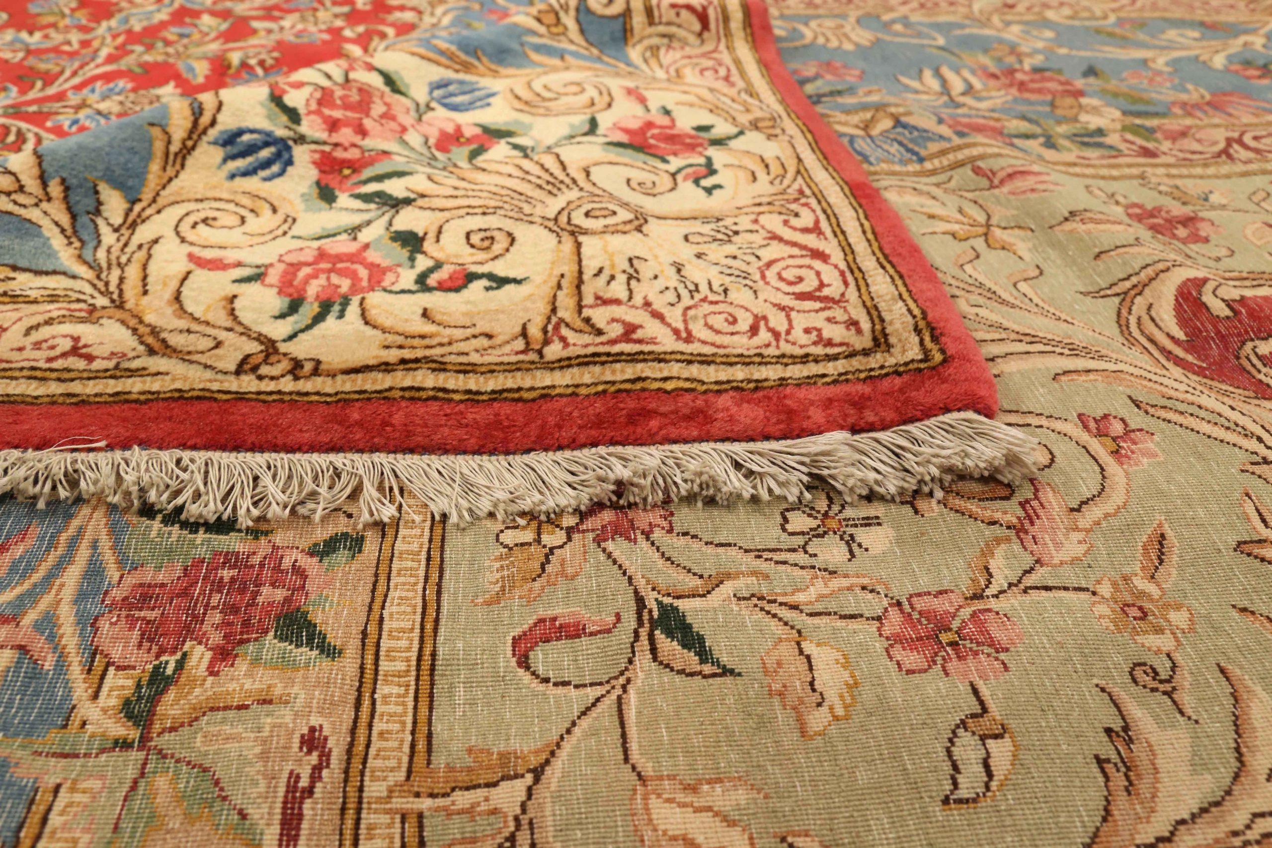 Persische Kerman-Teppiche Circa 1910 - Wolle Blau Elfenbein Rot Design - 75296 im Zustand „Hervorragend“ im Angebot in Dallas, TX