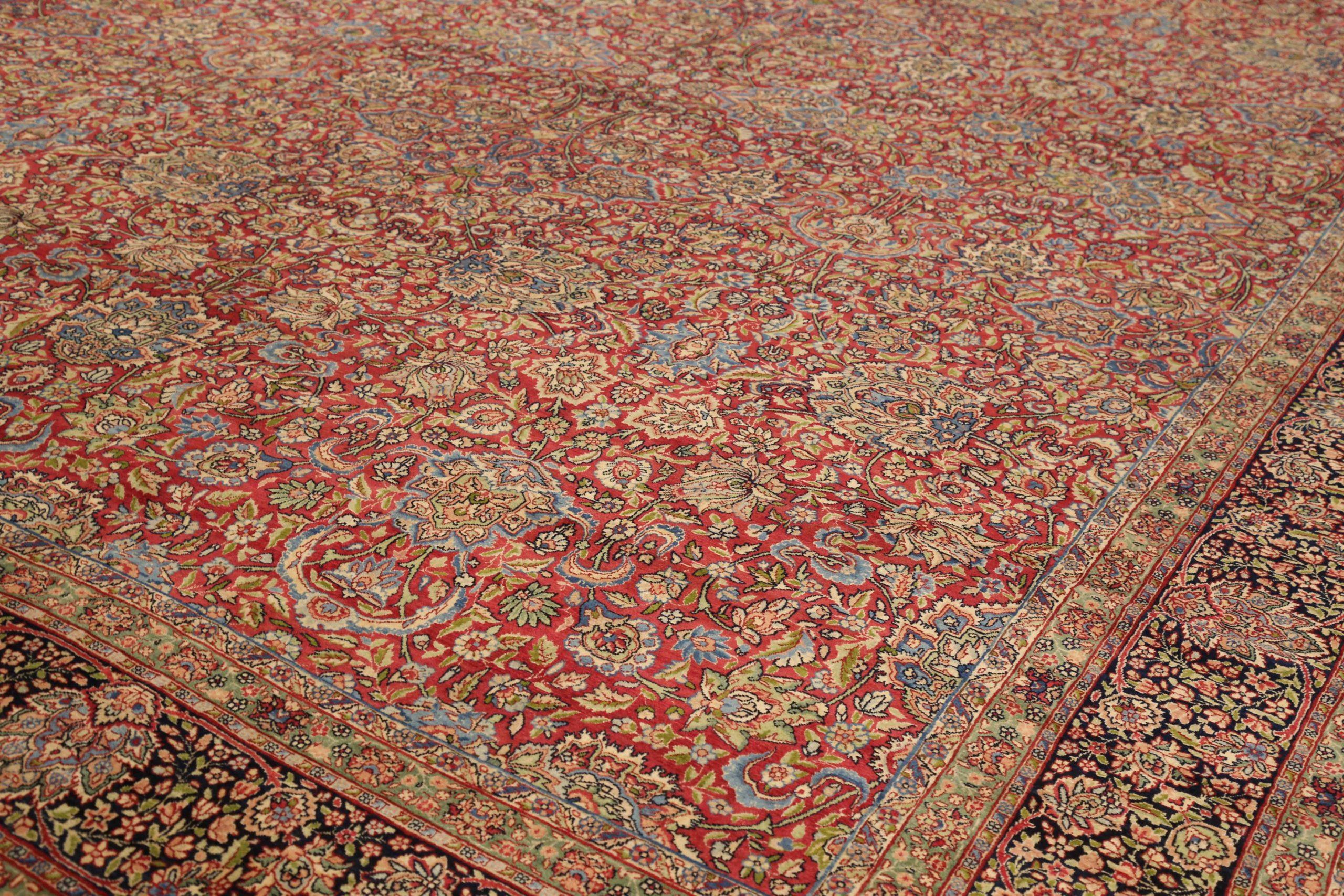 Persische Kerman-Teppiche Circa 1910 - Wolle Blau Elfenbein Rot 72353 im Zustand „Hervorragend“ im Angebot in Dallas, TX