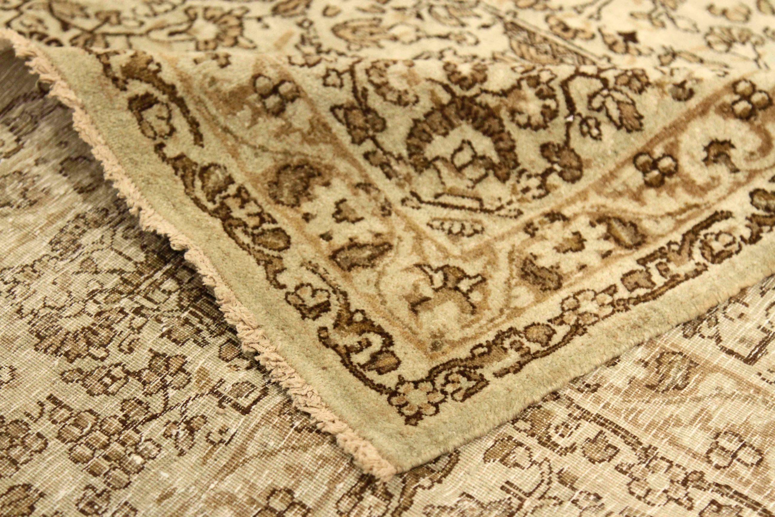 Persische Kerman Teppiche Circa 1910 - Wolle Braun Elfenbein Design - 75582 im Zustand „Hervorragend“ im Angebot in Dallas, TX