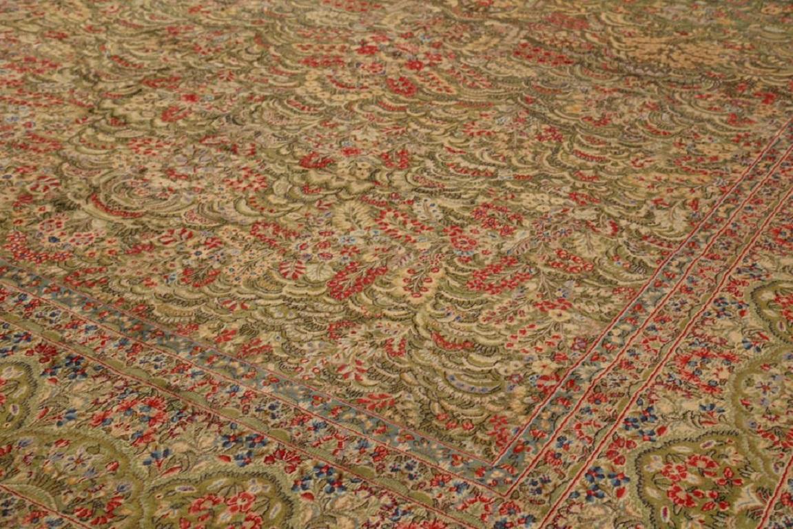 Asiatique Tapis Persan Kerman Circa 1910 - Laine Vert Rouge Jaune 72093 en vente