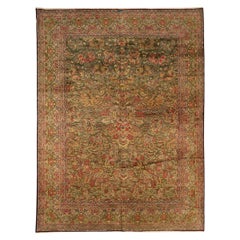 Persian Kerman Area Rugs Circa 1910 - Wool Green Red Yellow 72093