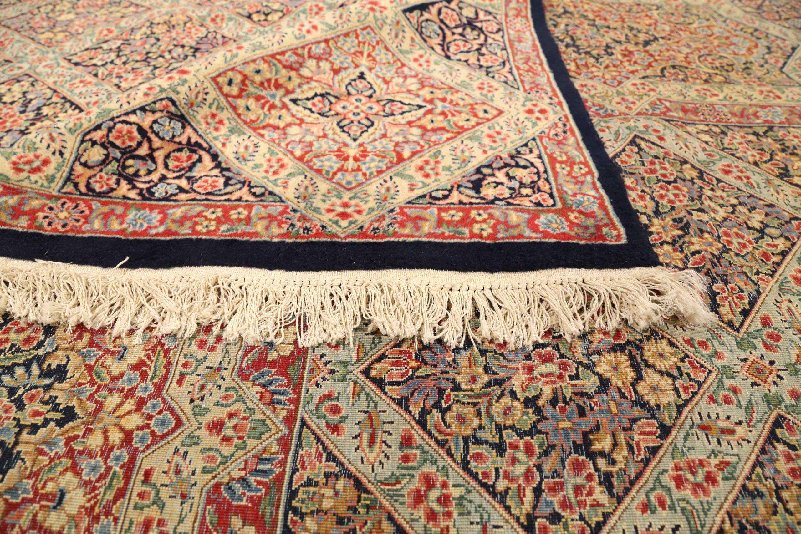 Persische Kerman-Teppiche Circa 1910 - Wolle Elfenbein Marineblau Blau Rot Design - 75230 im Zustand „Hervorragend“ im Angebot in Dallas, TX