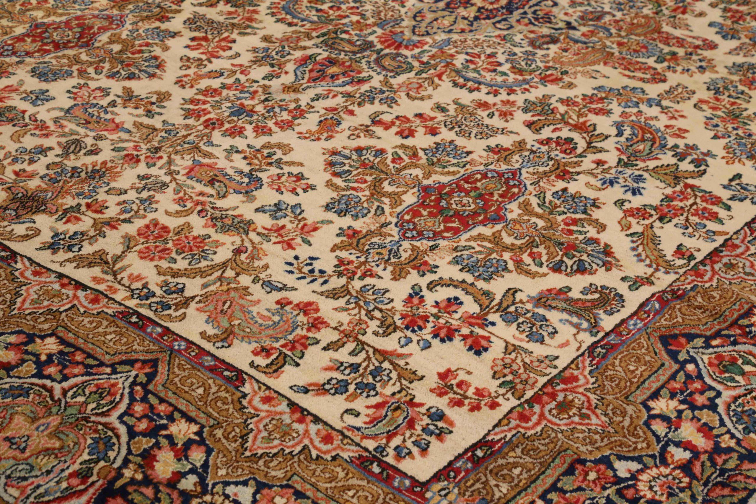 Asiatico Tappeti persiani Kerman Circa 1940 - Lana Blu Avorio Rosso 72235 in vendita