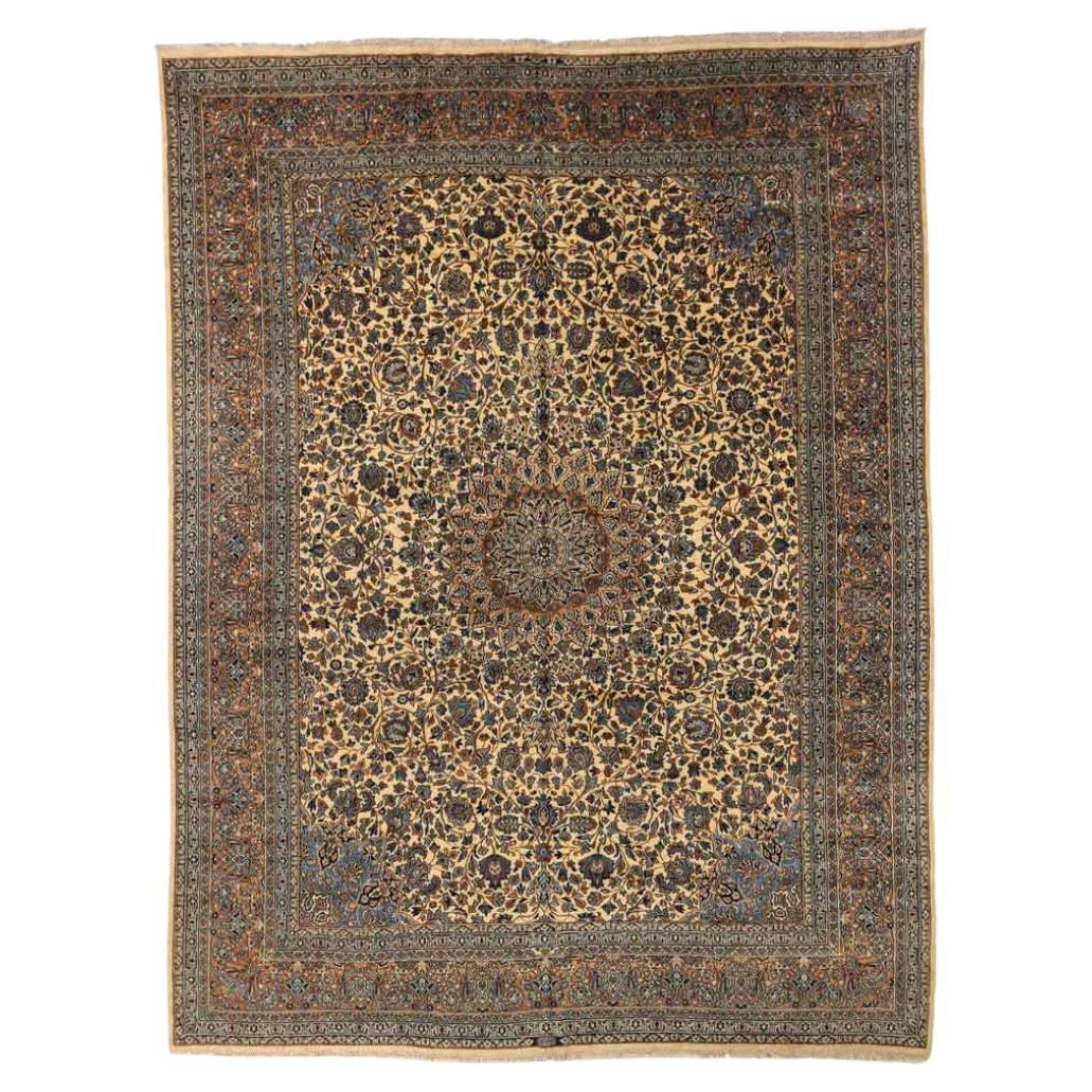 Tapis persans Kerman datant d'environ 1940, motif en laine bleu ivoire rouge - 75228