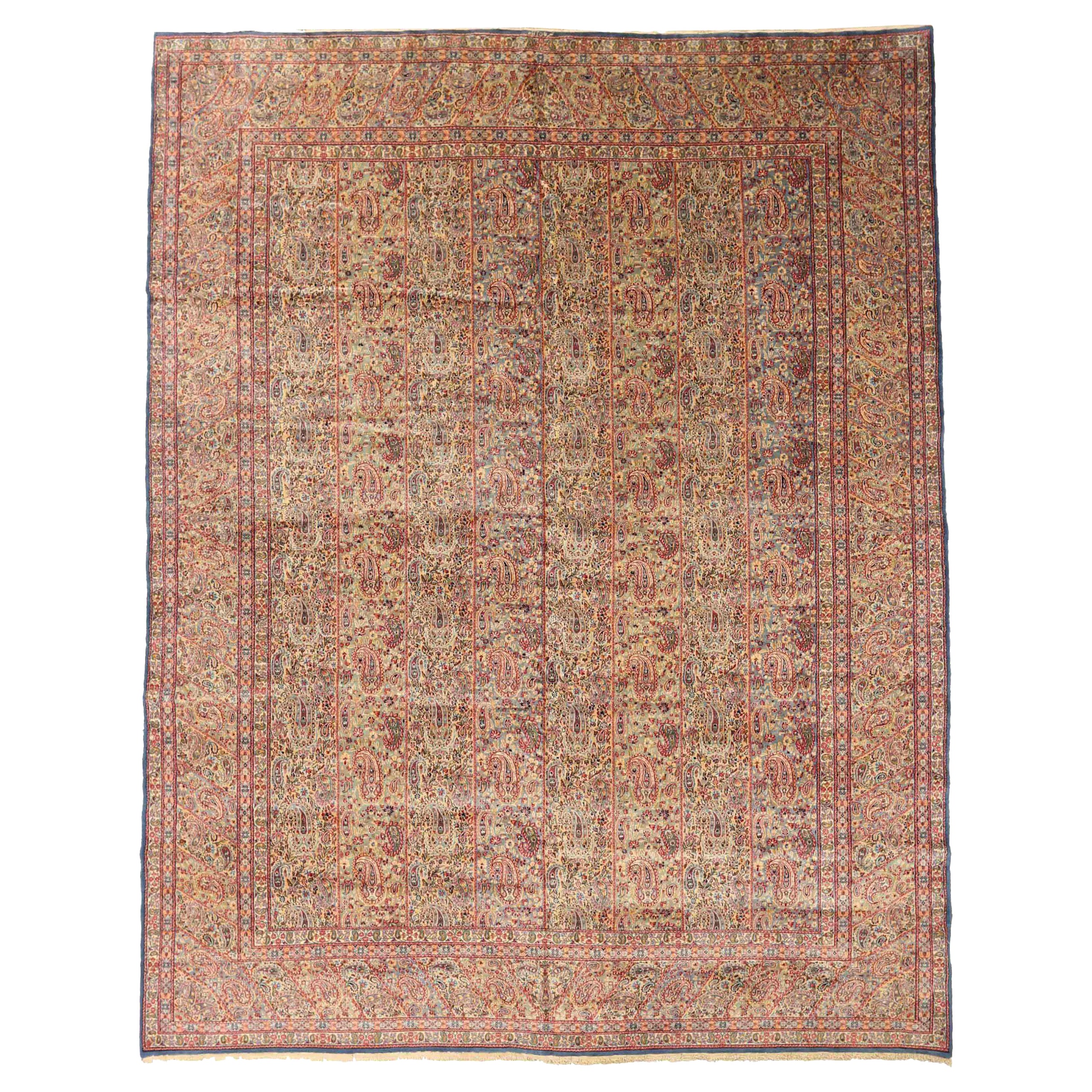 Persische Kerman-Teppiche - Wolle Blau Grün Rot Design - 75446